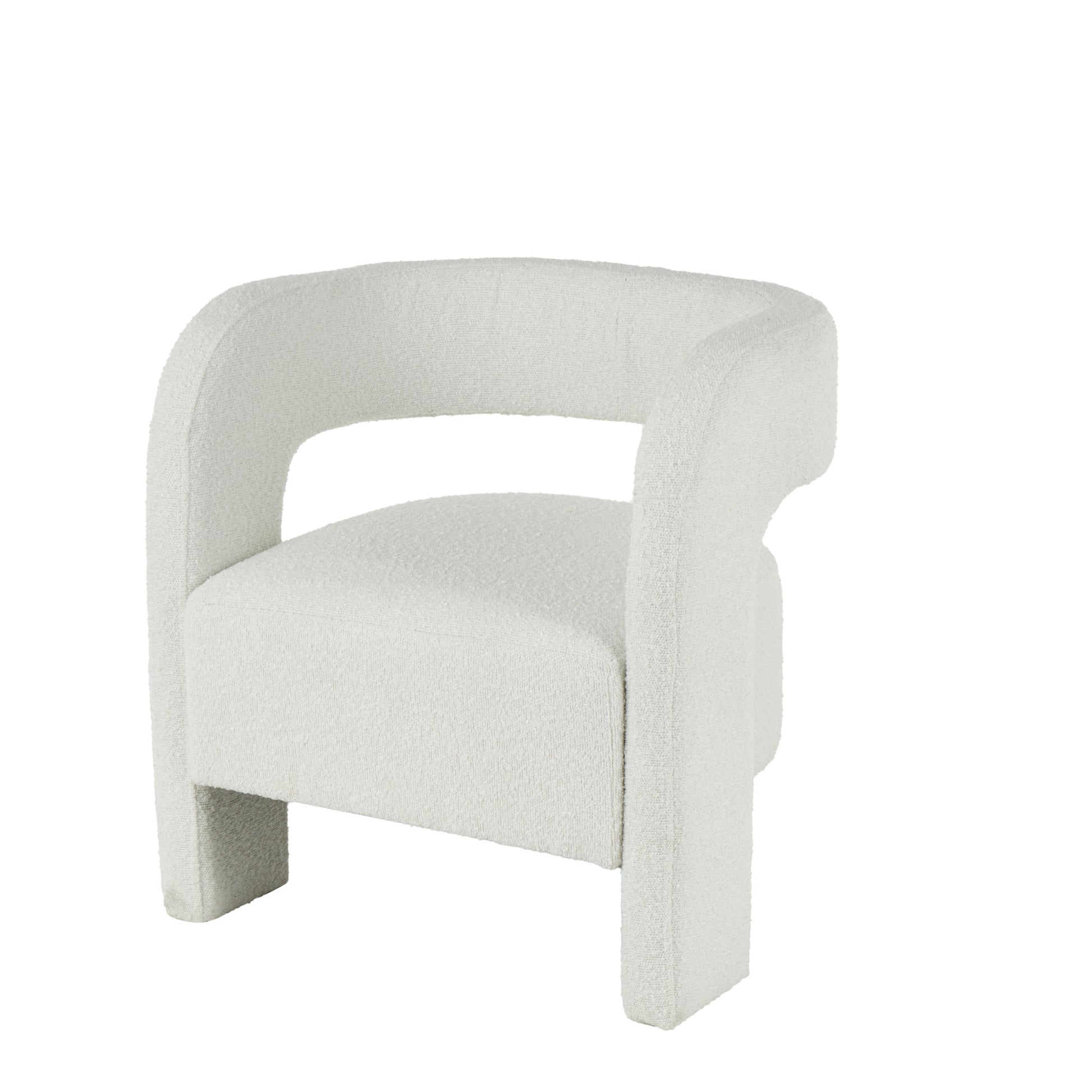 White Polyester Curved Back Mid Century Modern Round Boucle Living Room Accent Chair