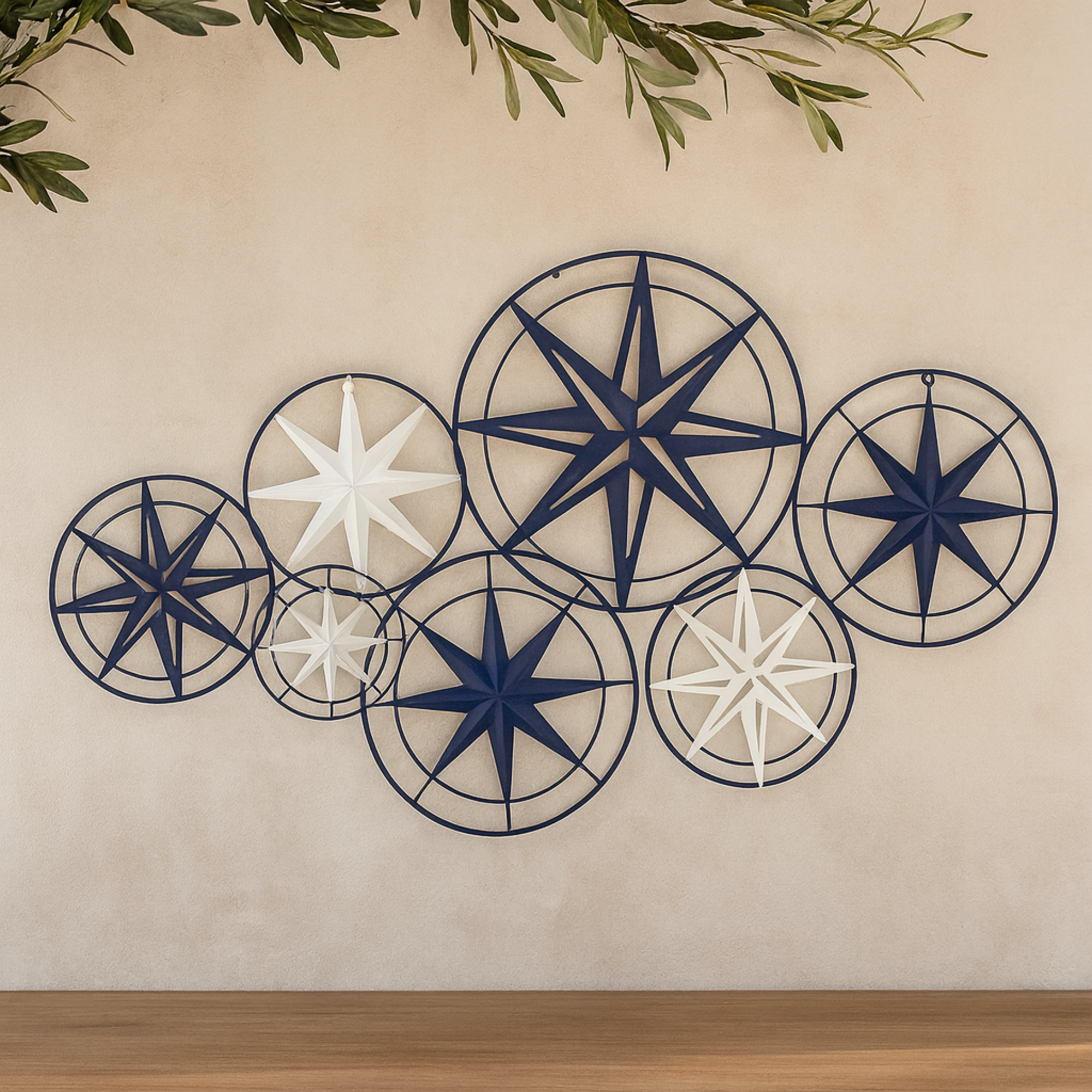 Star Blue Metal Indoor Outdoor Cutout Compass Home Wall Decor with Overlapping Frames