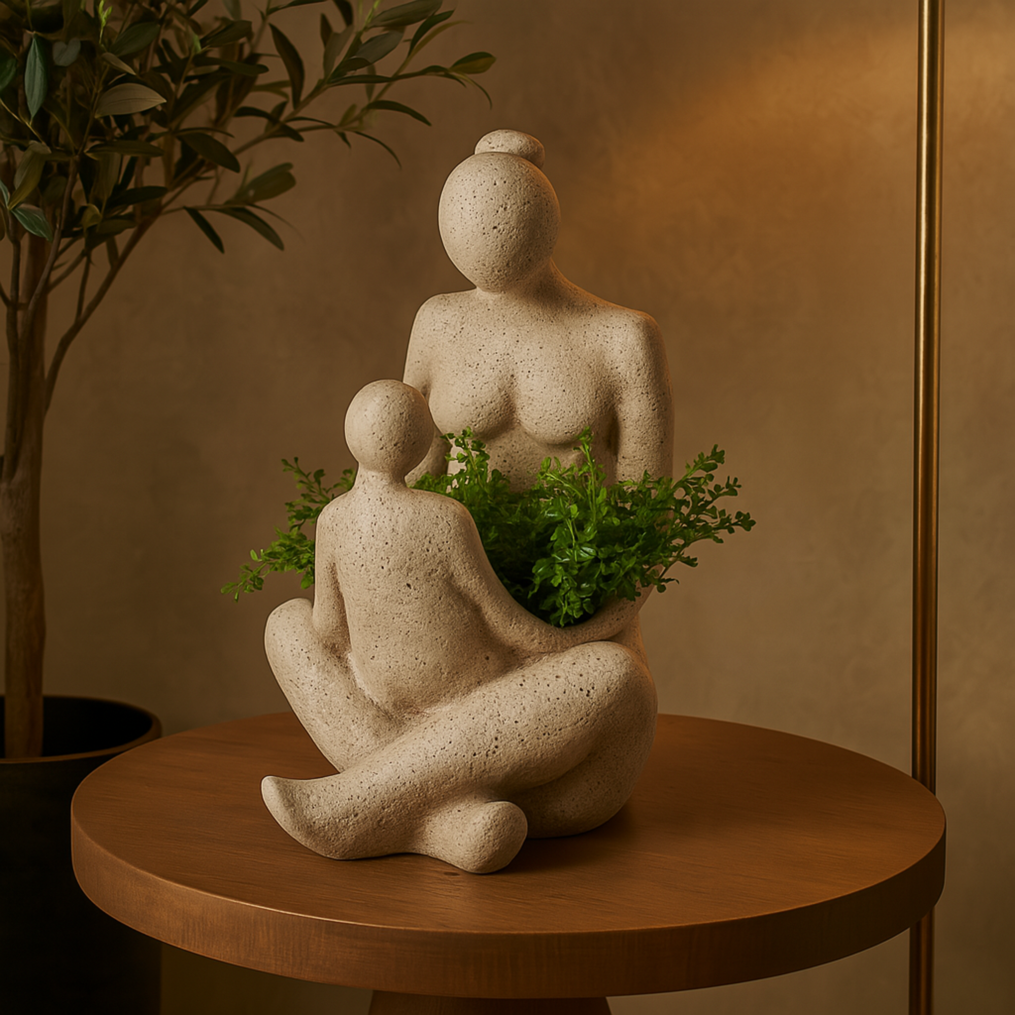 Family Cream Polystone Sitting Indoor Outdoor Planter