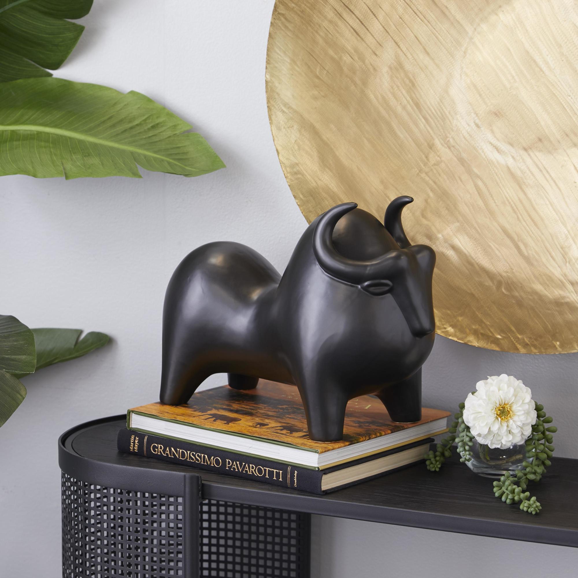 Bull Black Porcelain Ceramic Handmade Decorative Sculpture