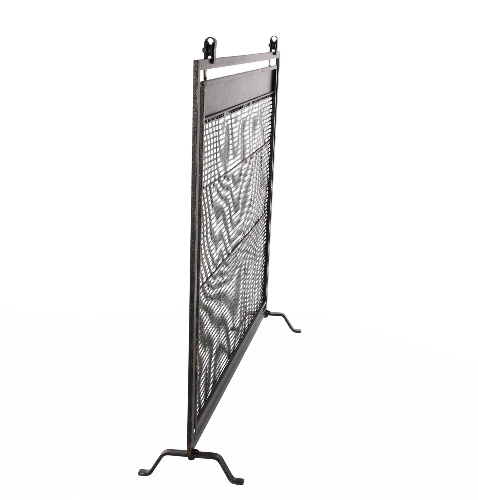 Geometric Metal Suspended Grid Style Single Panel Living Room Fireplace Screen with Bolted Detailing