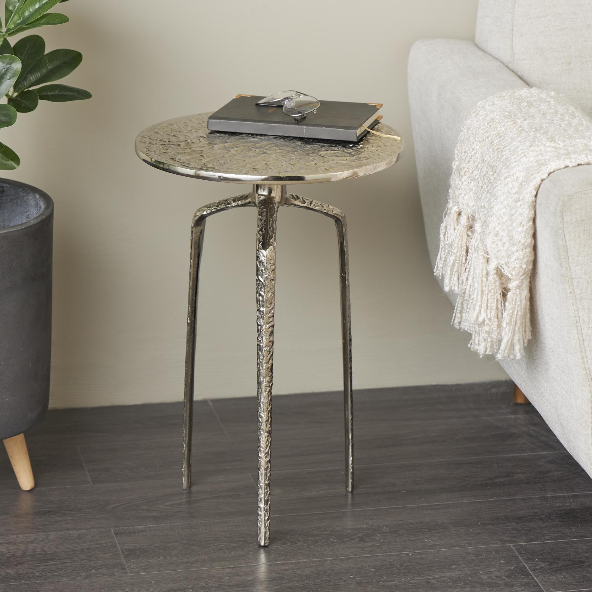 Geometric Aluminum Metal Slim Textured Side End Accent Table
