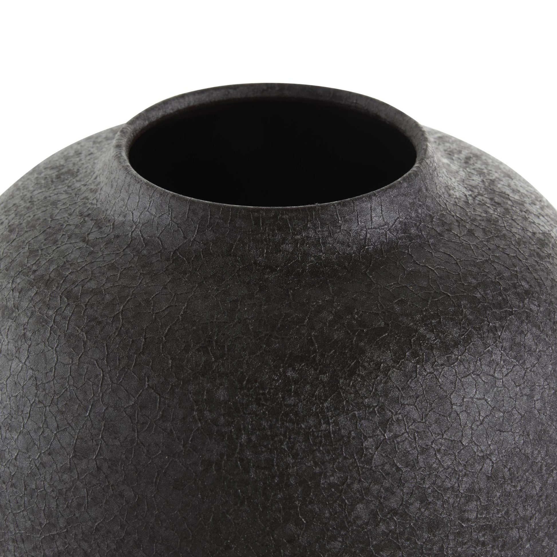 Black Metal Textured Rounded Decorative Vase