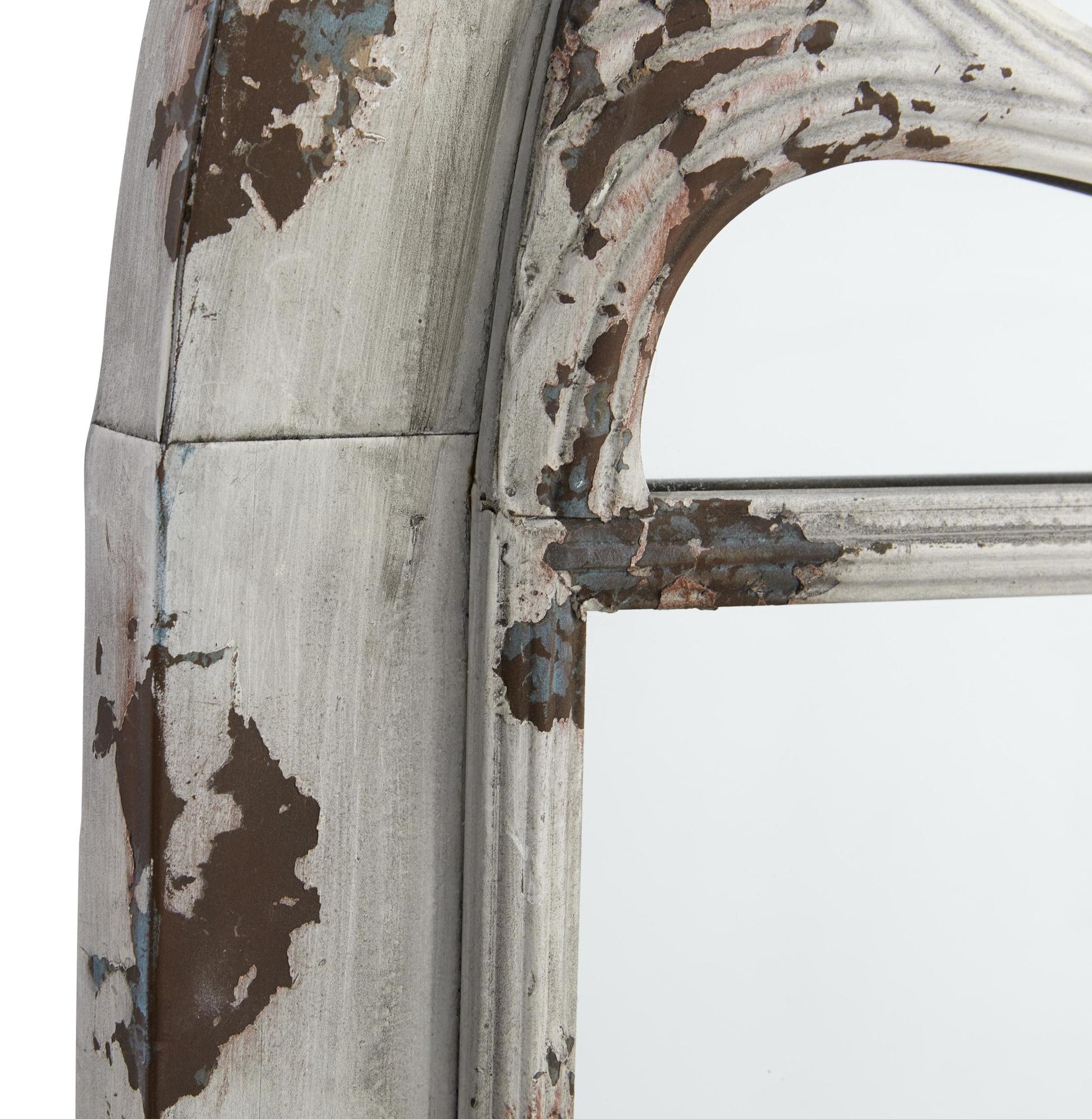 White Metal Window Pane Inspired Room Wall Mirror with Arched Top