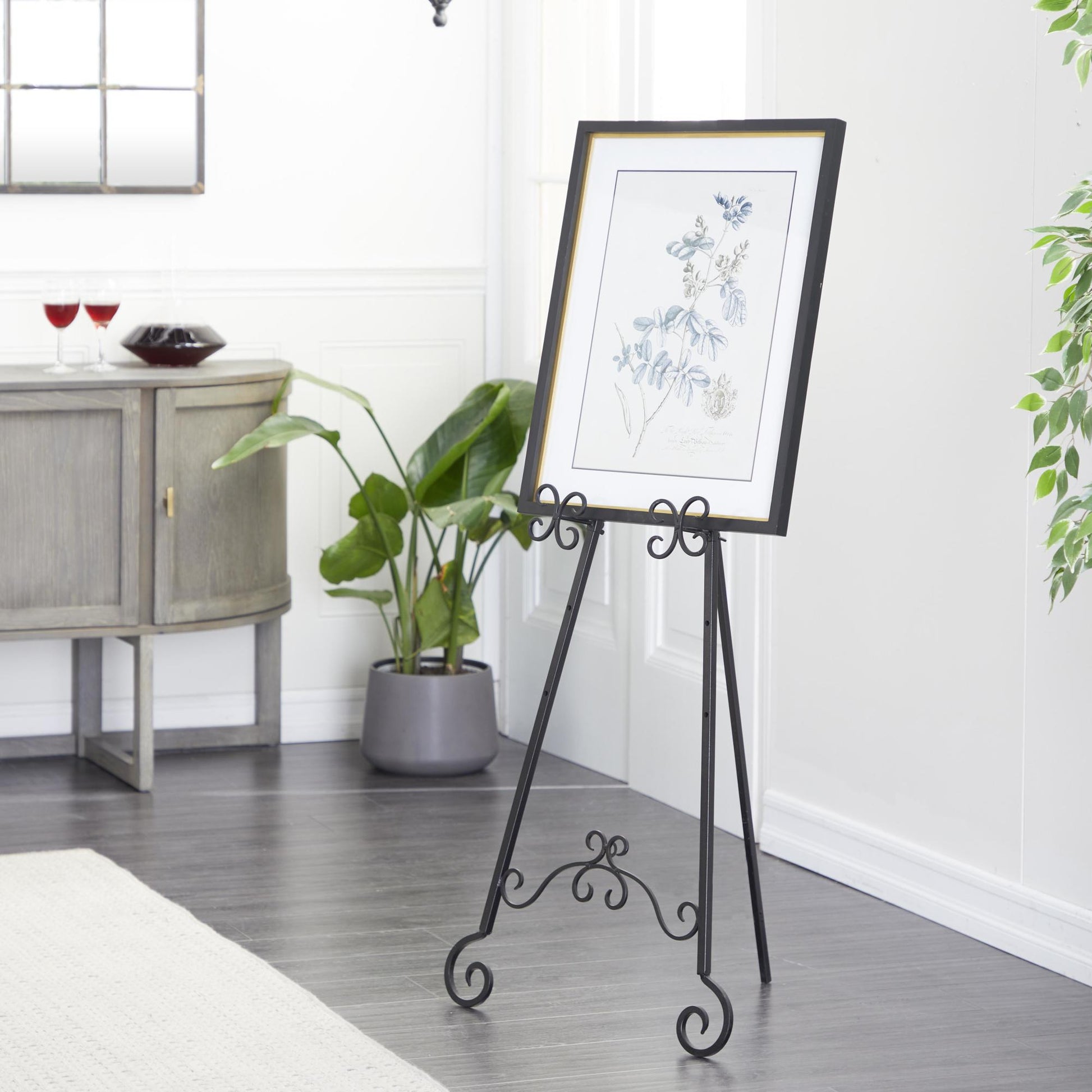 Scroll Black Metal Tall Adjustable Floor 3 Tier Display Easel