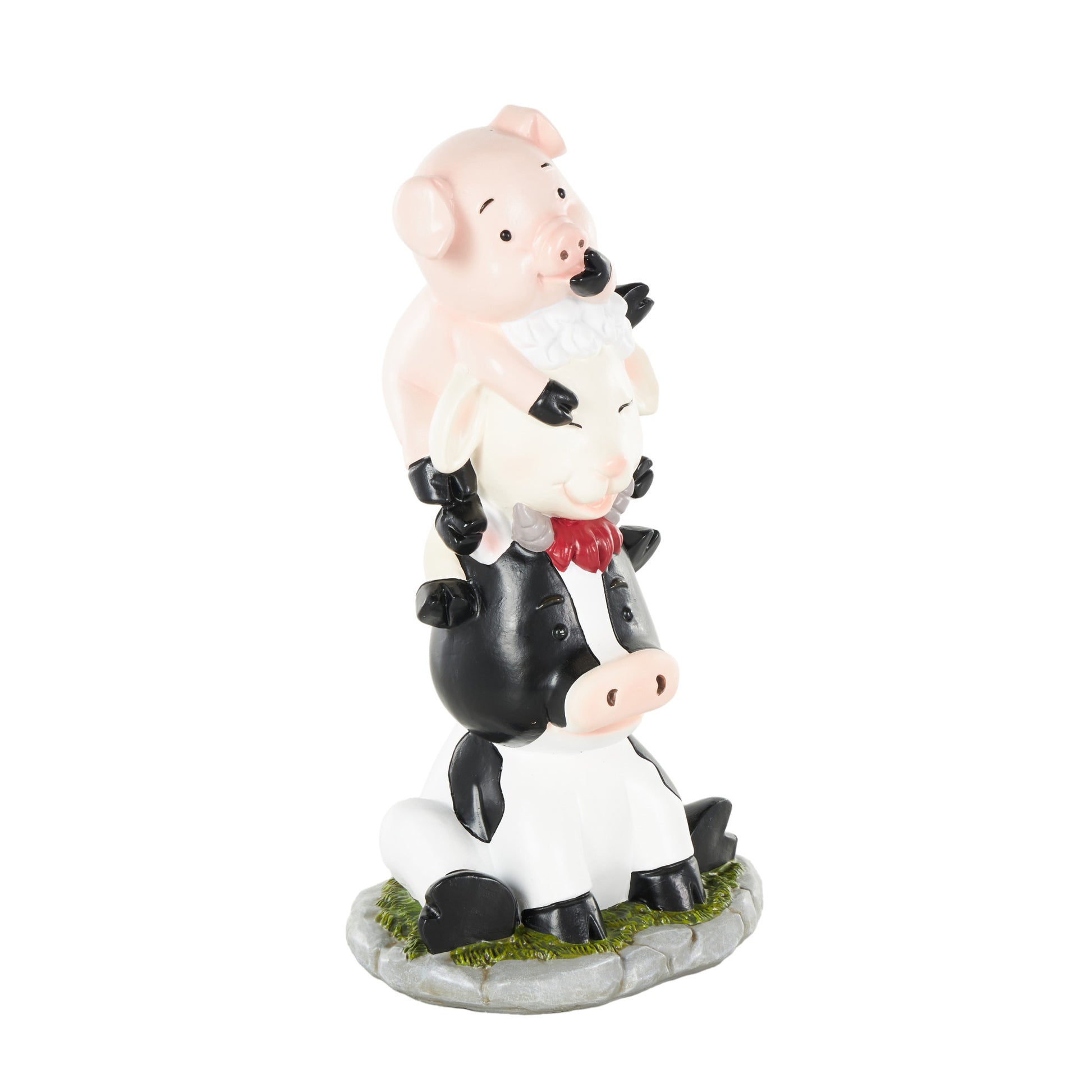 Farm Animals Multi Colored Polystone Stacked Decorative Sculpture with Gray and Green Accents