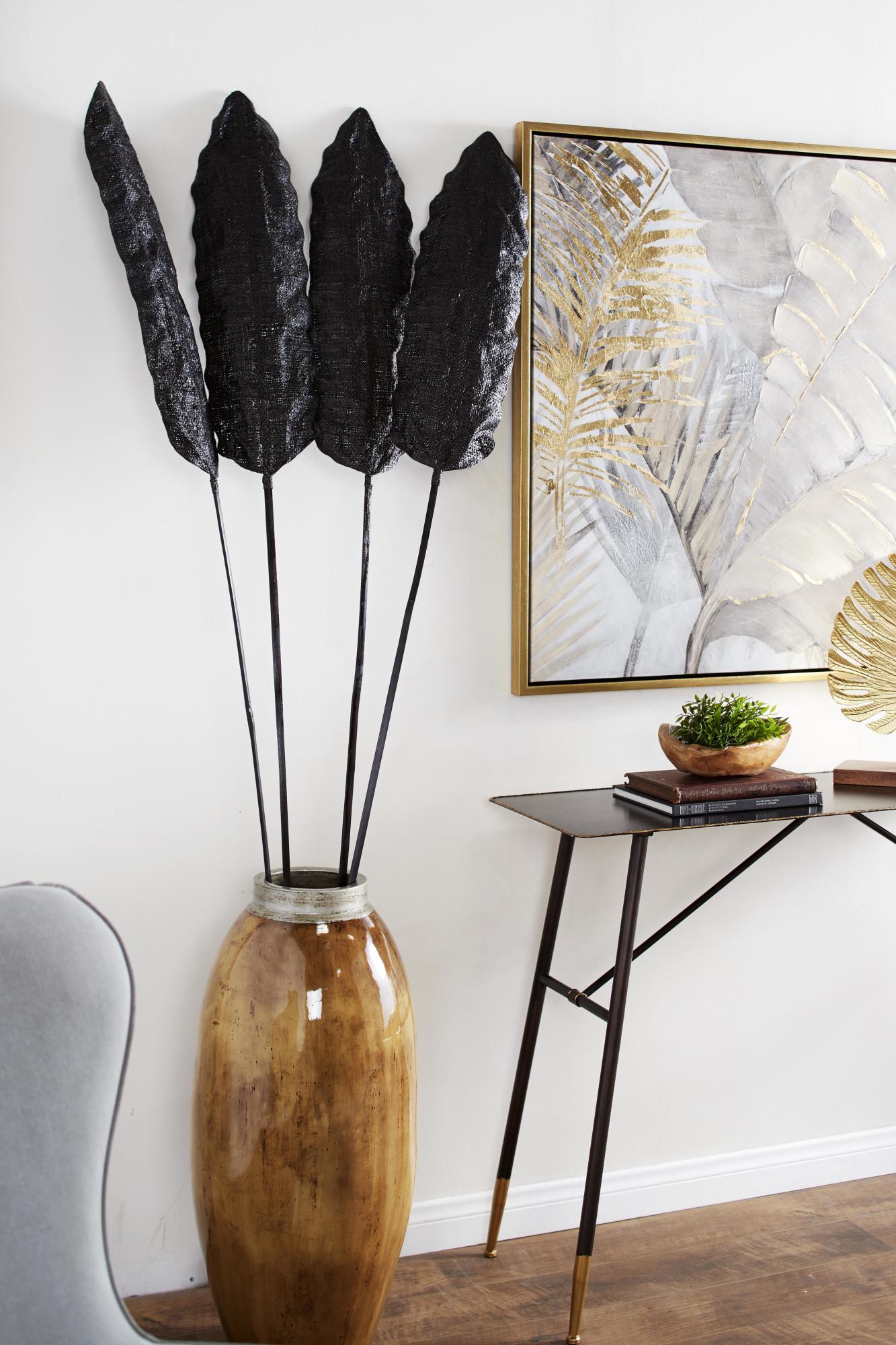 Set of 4 Bamboo Black Bamboo Wood Tall Slim Woven Leaf Stick Home Decor Natural Foliage