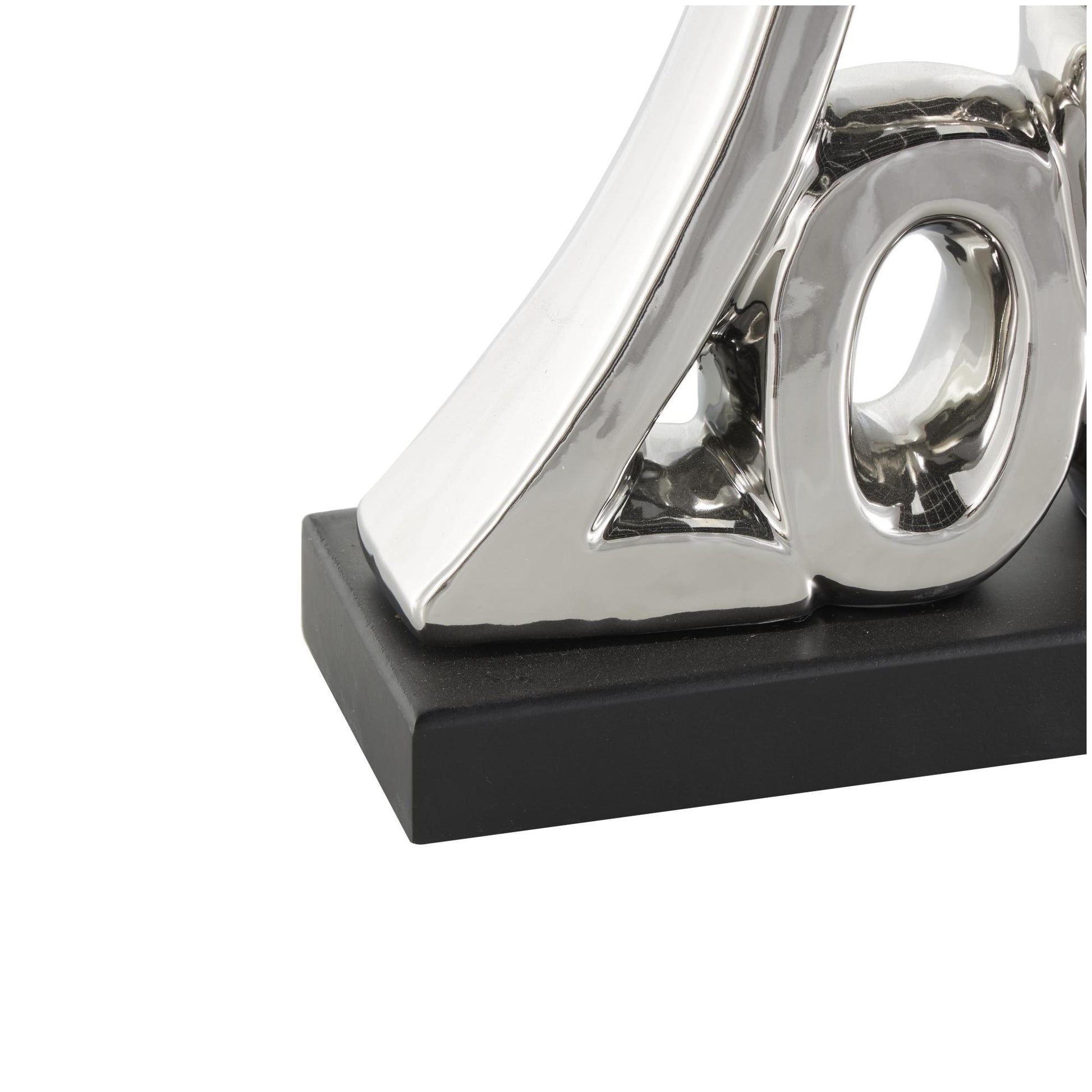 Heart Silver Ceramic Family Love Decorative Sculpture with Black Base
