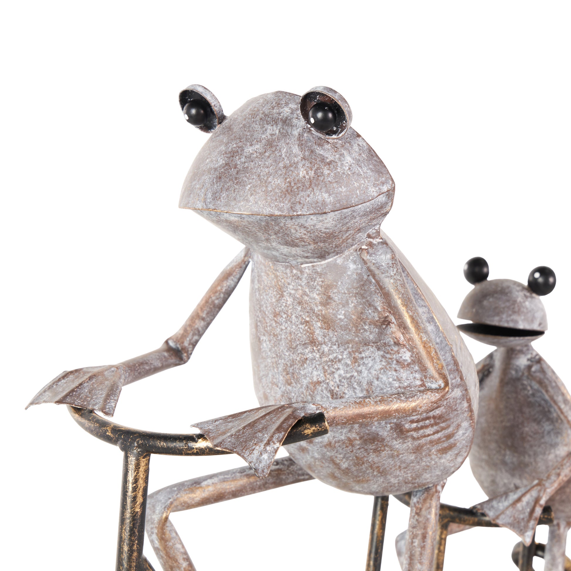 Frog Metal On Bicycle Decorative Garden Sculpture with Gold Accents 23" x 6" x 17"