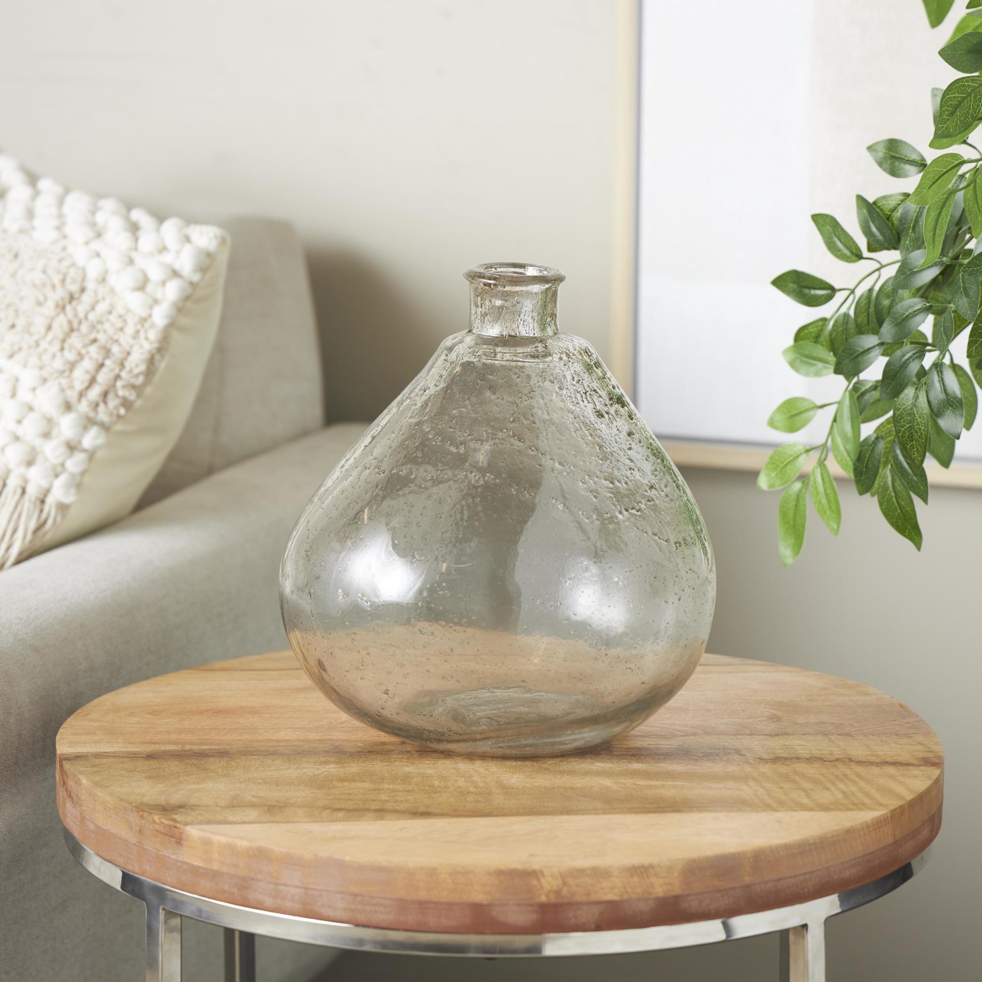 Clear Glass Speckled Decorative Vase with Brown Accents