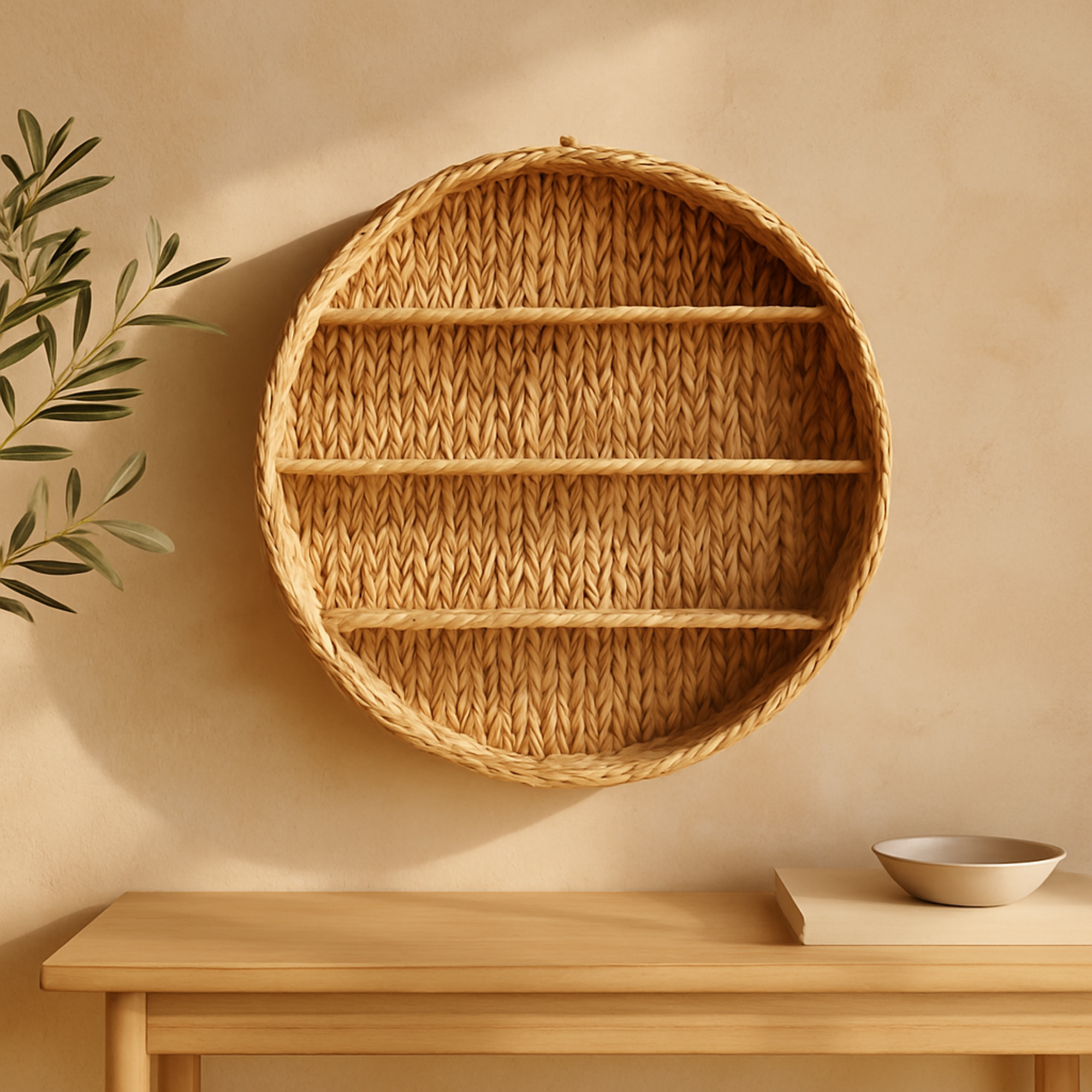 Brown Dried Plant Round 3 Shelves Room Wall Shelf