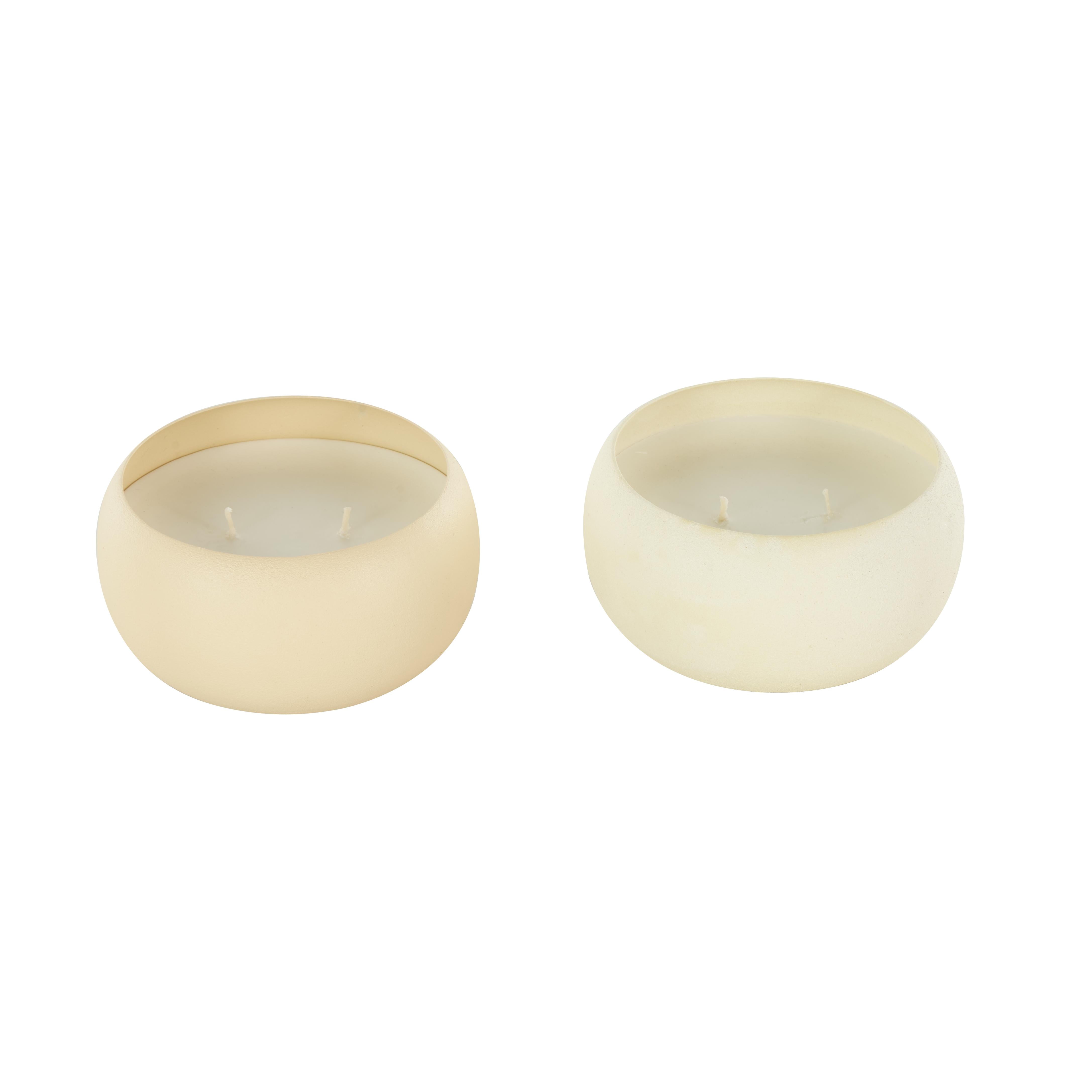 Set of 2 Metal Fresh Cotton/ White Tea & Ginger Scented Textured 11oz 2 Wick Decorative Candle with White Wax