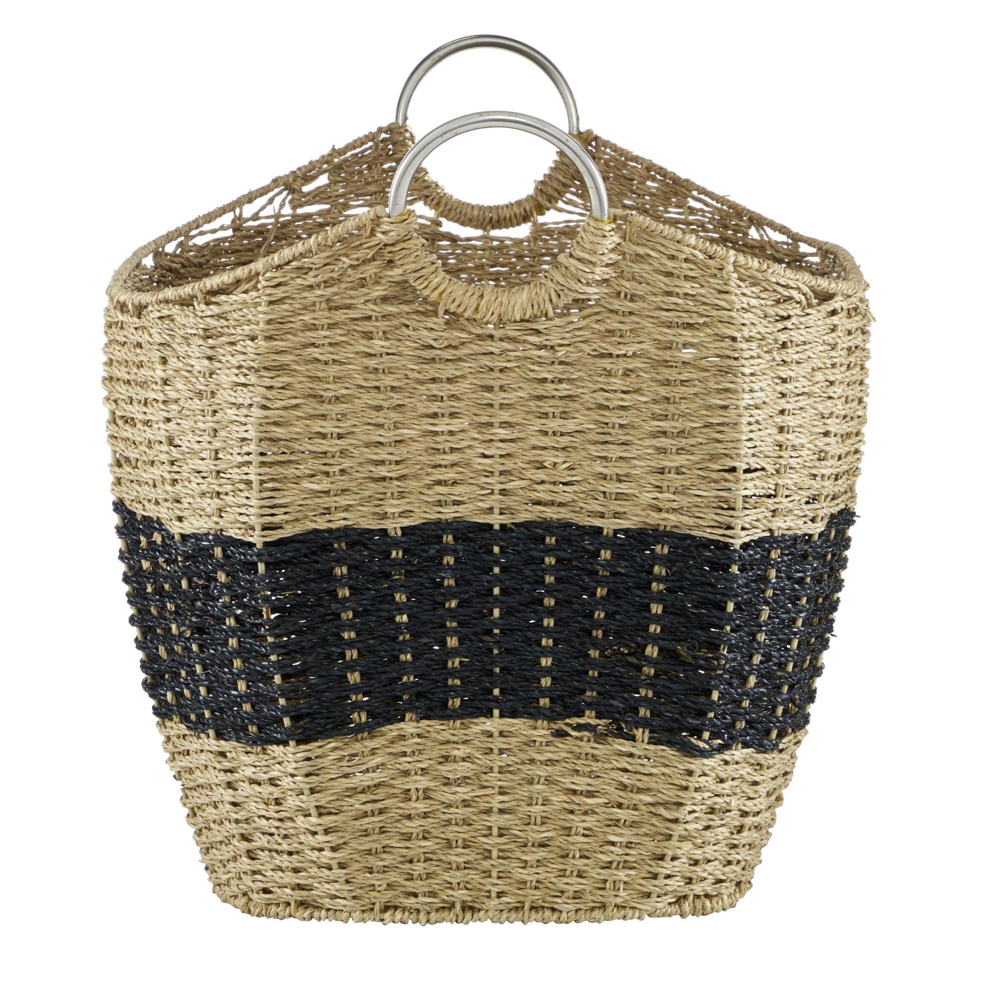Seagrass Handmade Decorative and Functional Storage Basket with Metal Handles 21" x 18" x 18"