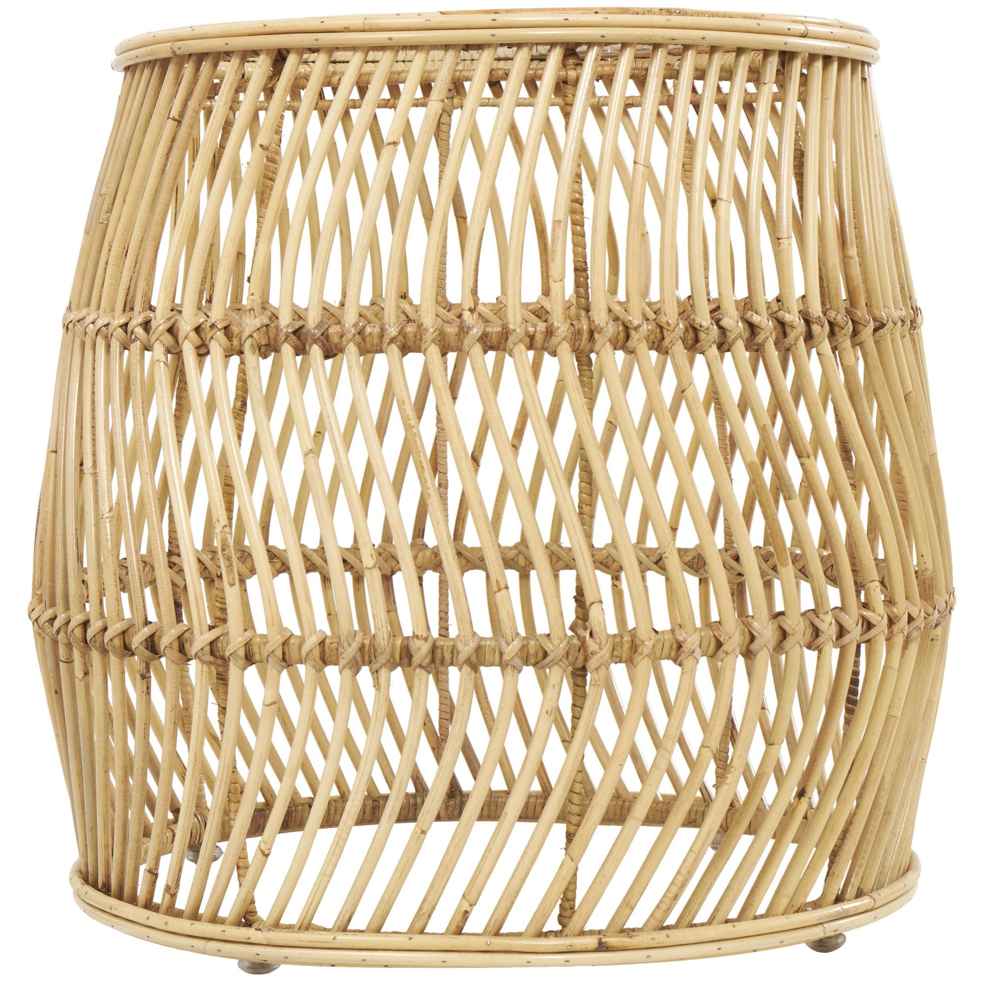 Brown Rattan Handmade Wavy Woven Side End Accent Table with Glass Top