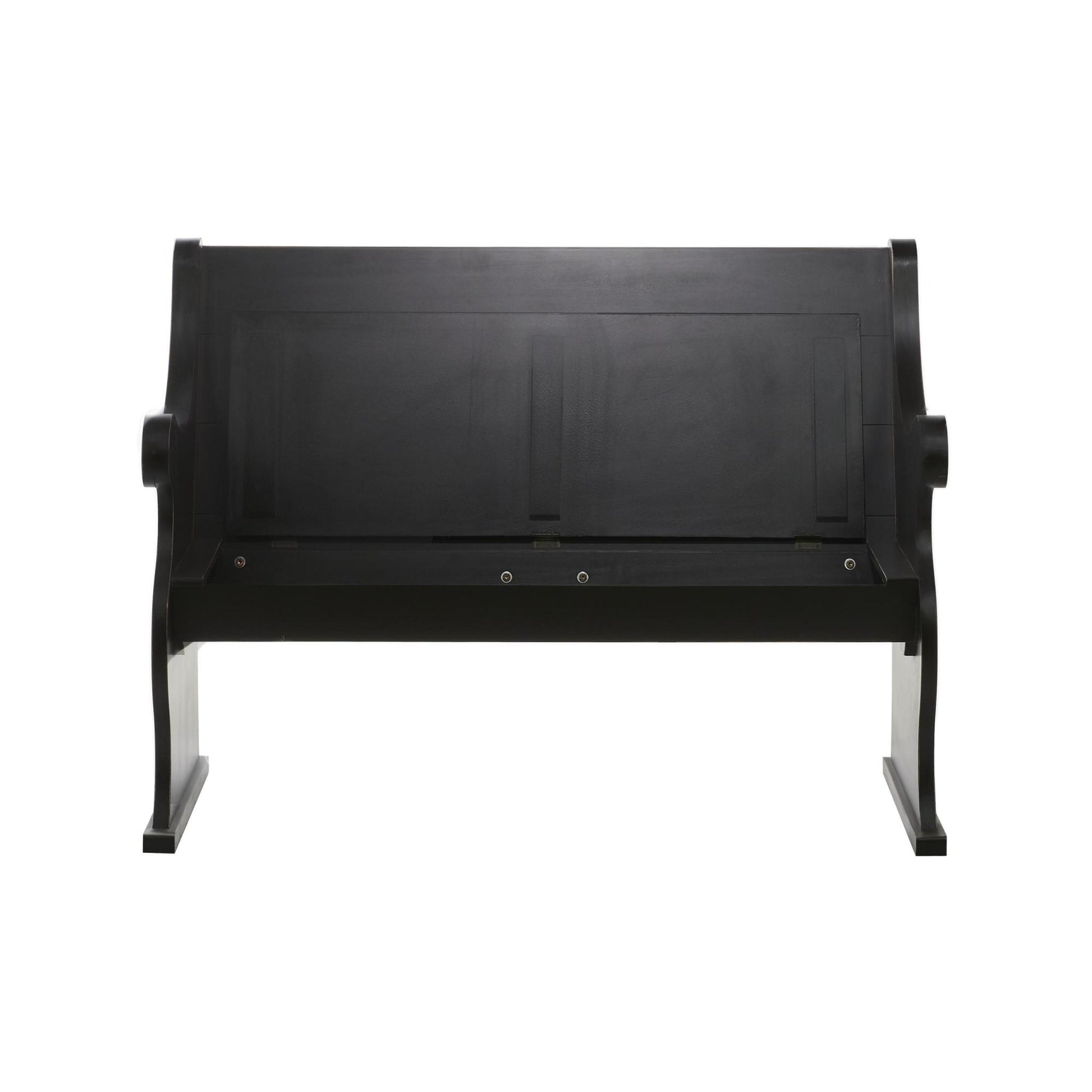 Black Wood Room Storage Bench with Scrolled Armrests