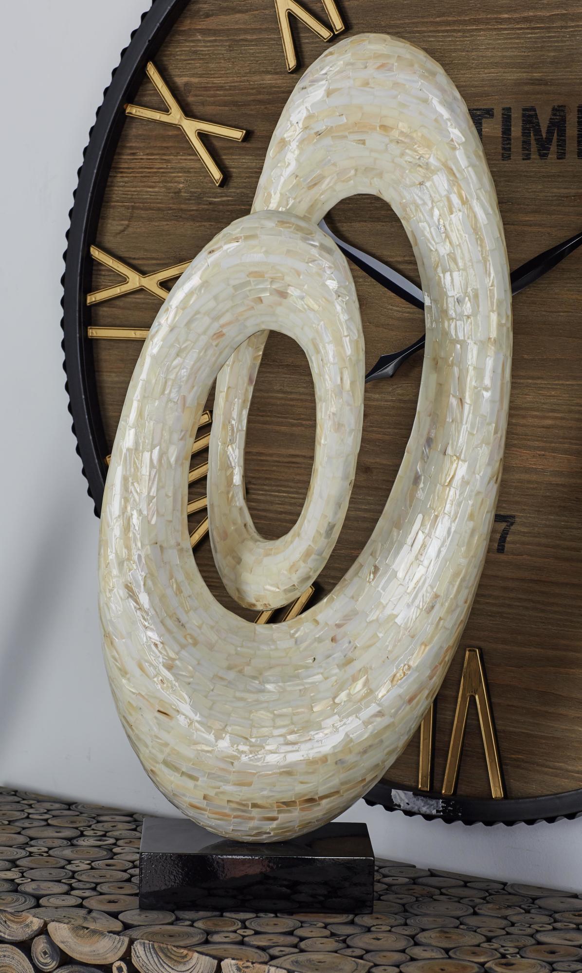 Abstract Mother of Pearl Shell Swirl Decorative Sculpture with Black Base