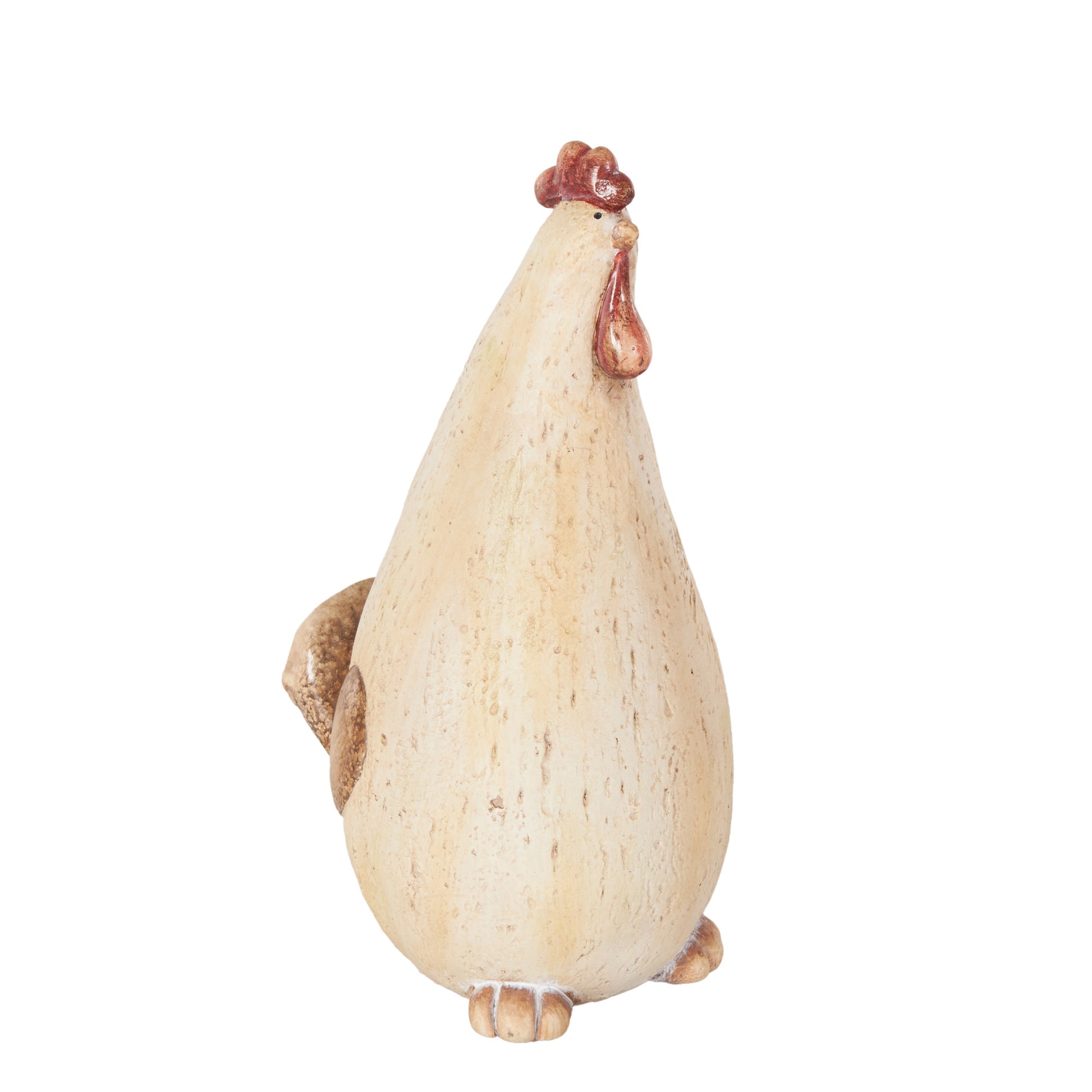 Rooster Cream Magnesium Oxide Standing Decorative Garden Sculpture with Red Accents