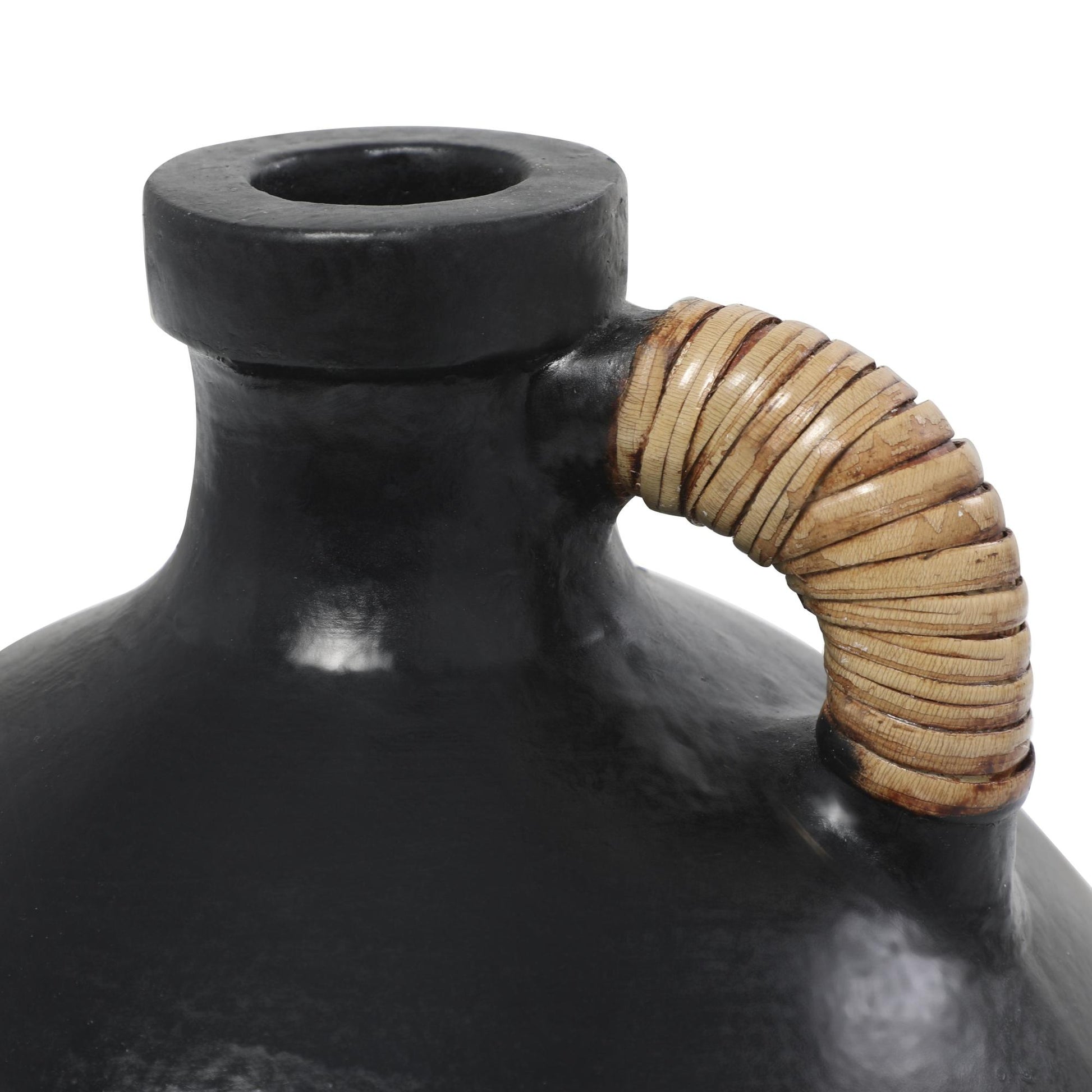 Ceramic Jug Inspired Decorative Vase with Rattan Wrapped Handle