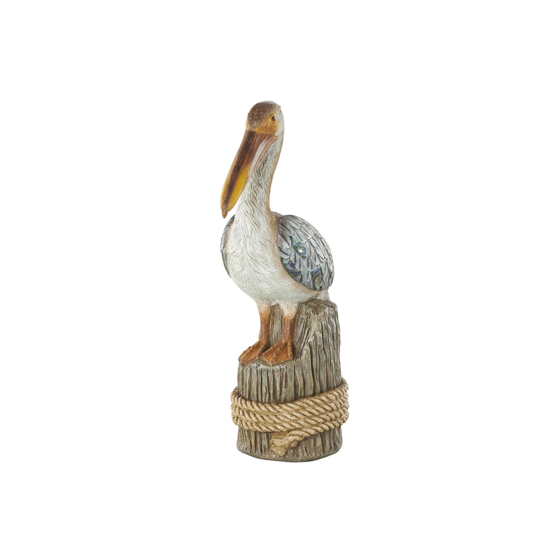 Pelican Teal Resin Textured Decorative Sculpture with Brown Block and Shiny Accents