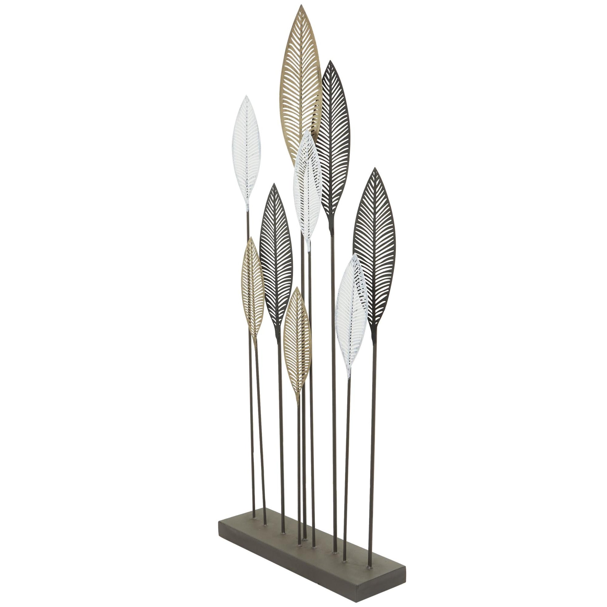 Leaf Bronze Metal Sculpture with Black Base