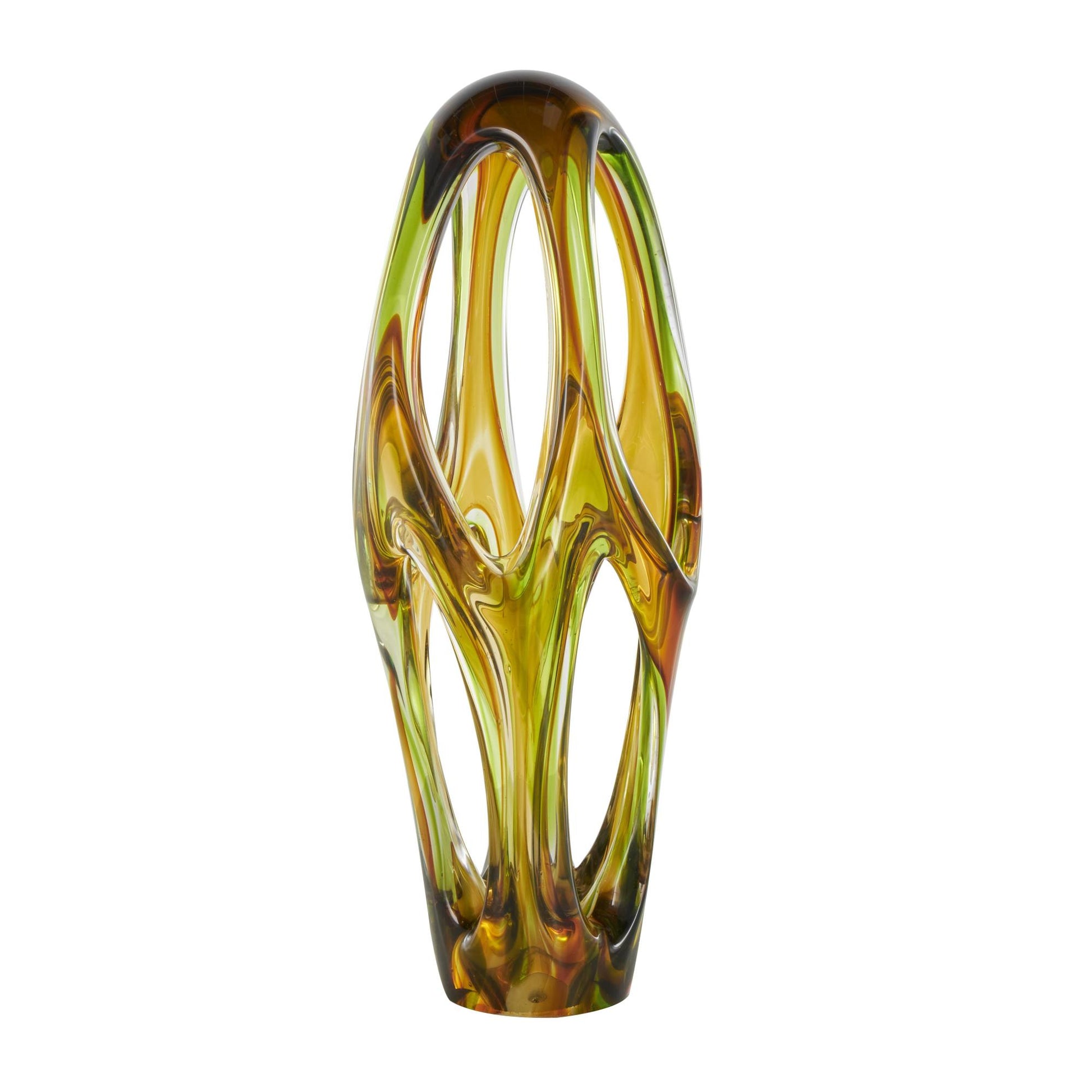 Abstract Orange Glass Ombre Cutout Decorative Sculpture with Green Accents