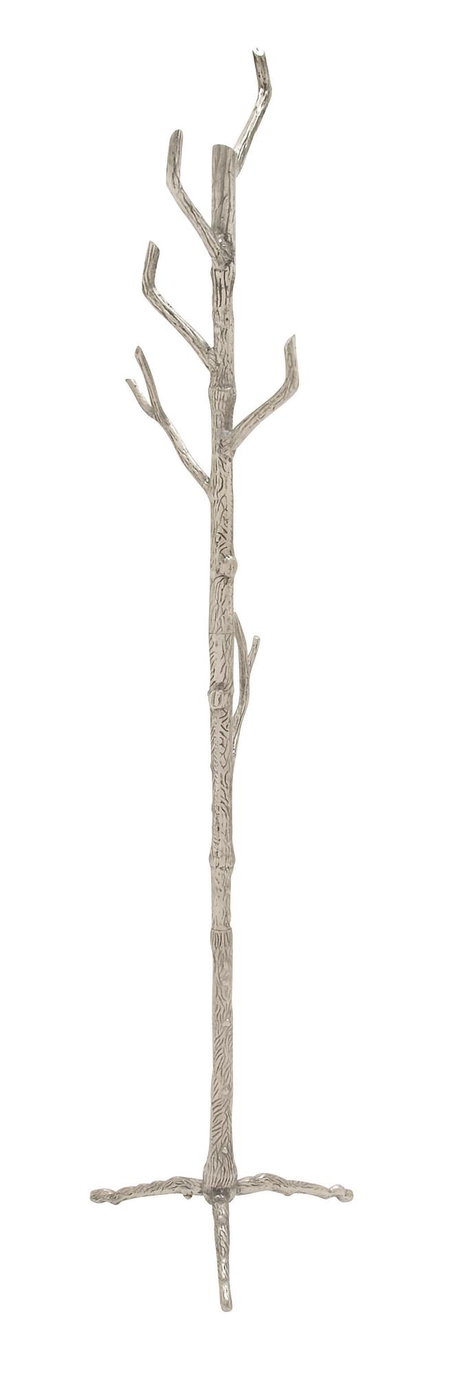 Tree Silver Aluminum Metal Branch 6 Hook Freestanding Coat Rack