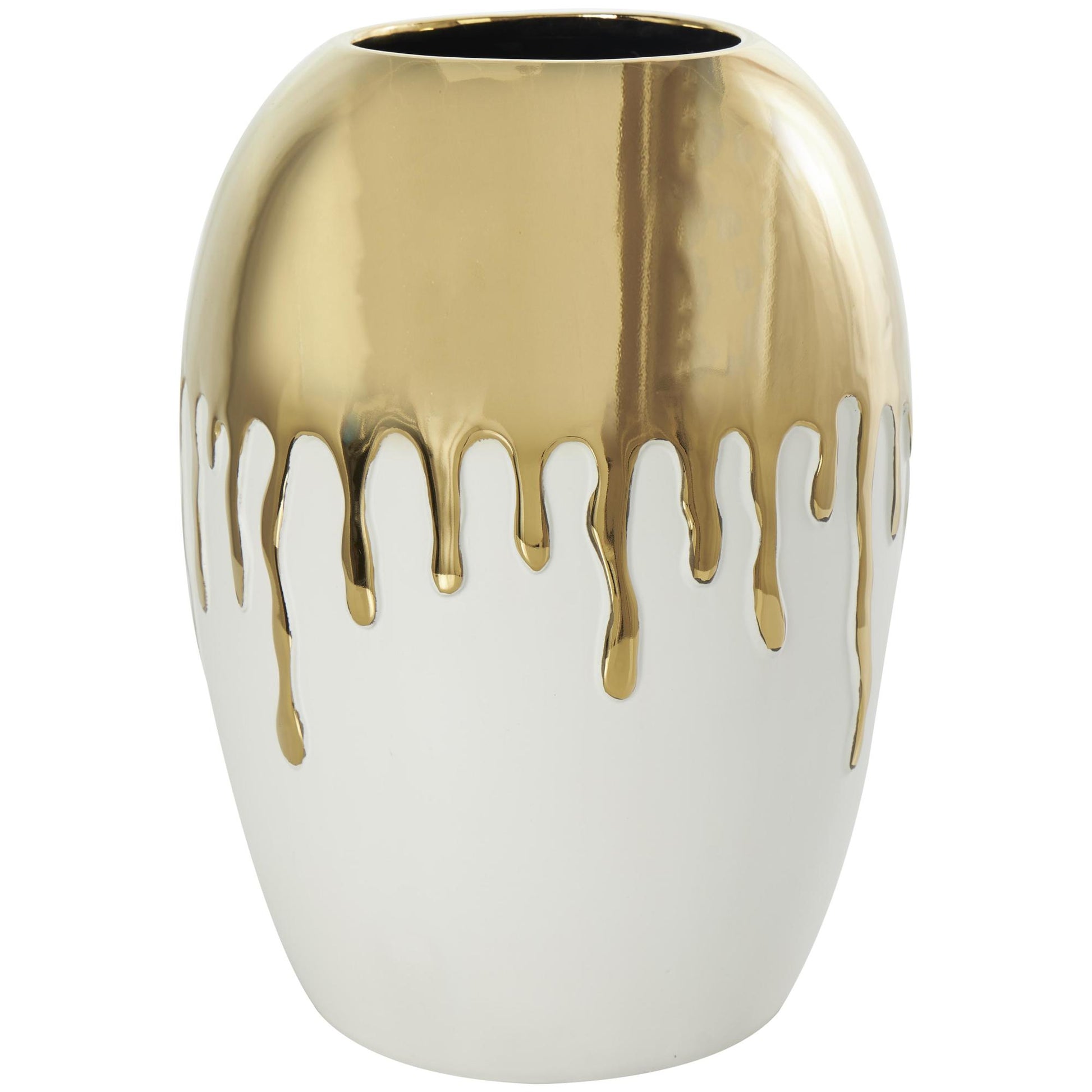 CosmoLiving by Cosmopolitan Abstract Ceramic Decorative Vase with Abstract Gold Melting Drips