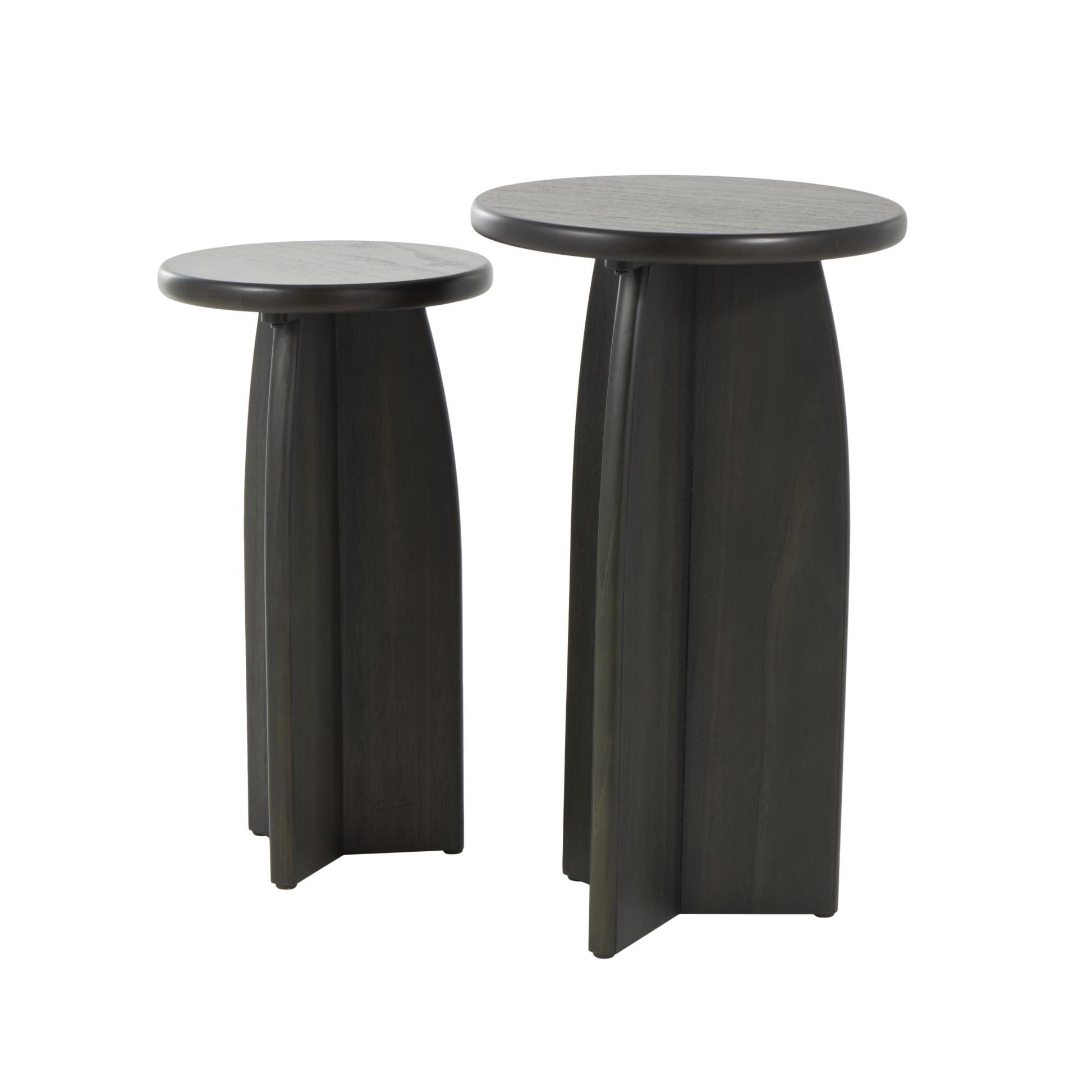 Set of 2 Wood Pedestal Side End Accent Table