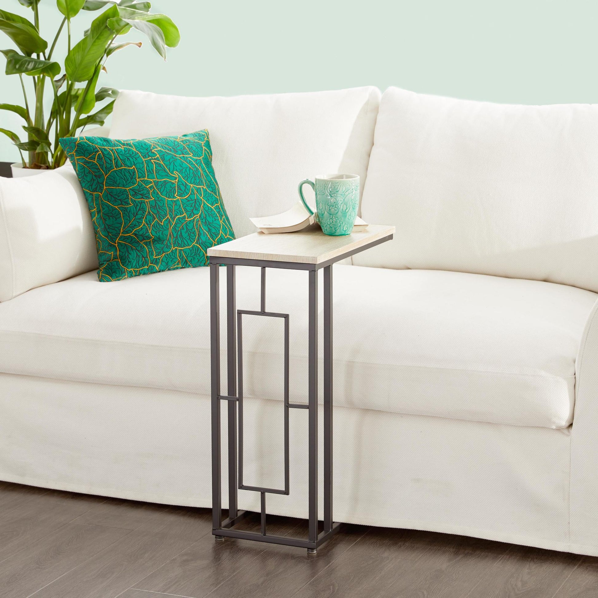 Metal C-Shaped Side End Accent Table with Black Metal Base