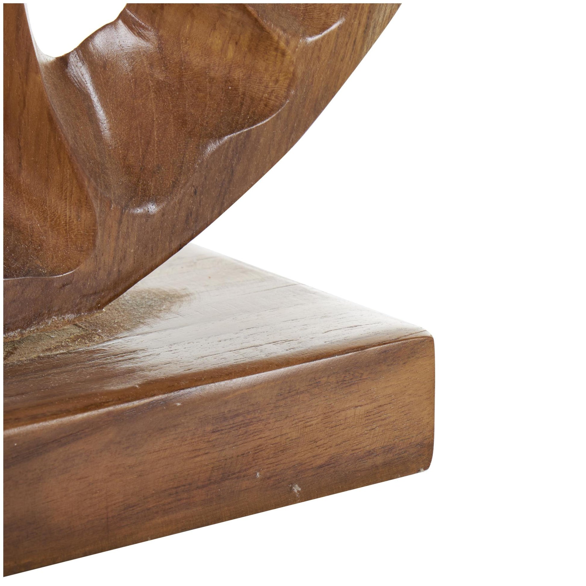 Abstract Brown Teak Wood Handmade Circular Cutout Decorative Sculpture