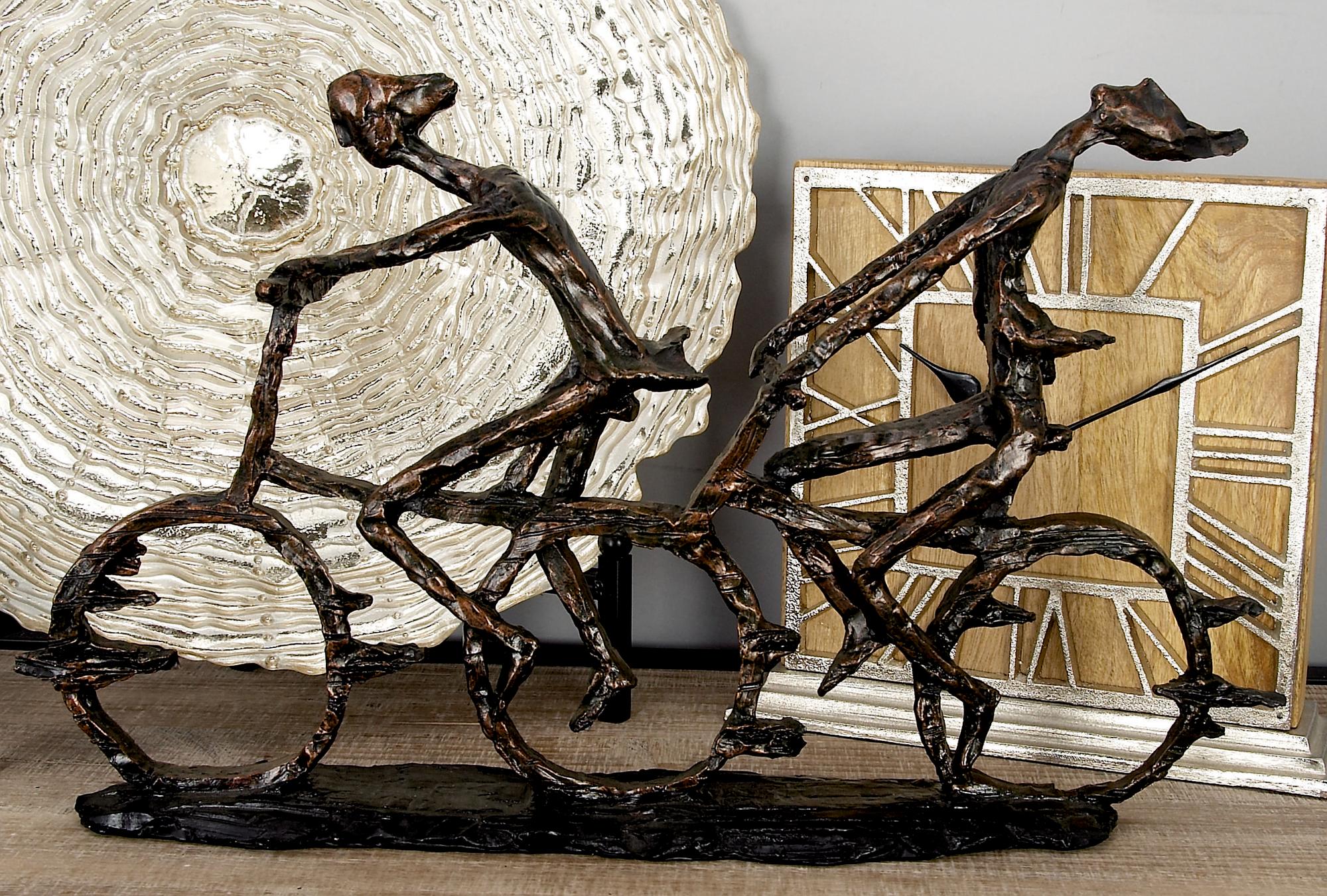 People Bronze Polystone Bicycling Decorative Sculpture with Copper Texturing