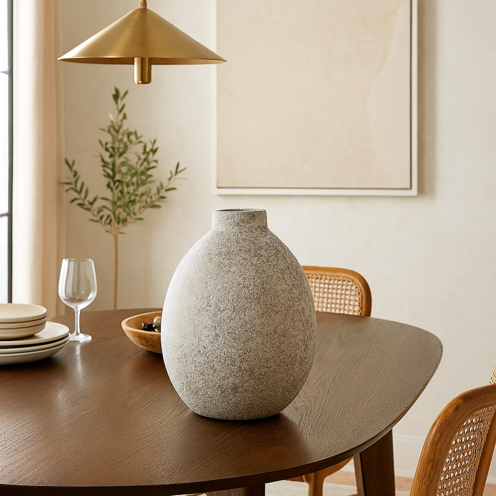Beige Ceramic Handmade Antique Style Textured Decorative Vase