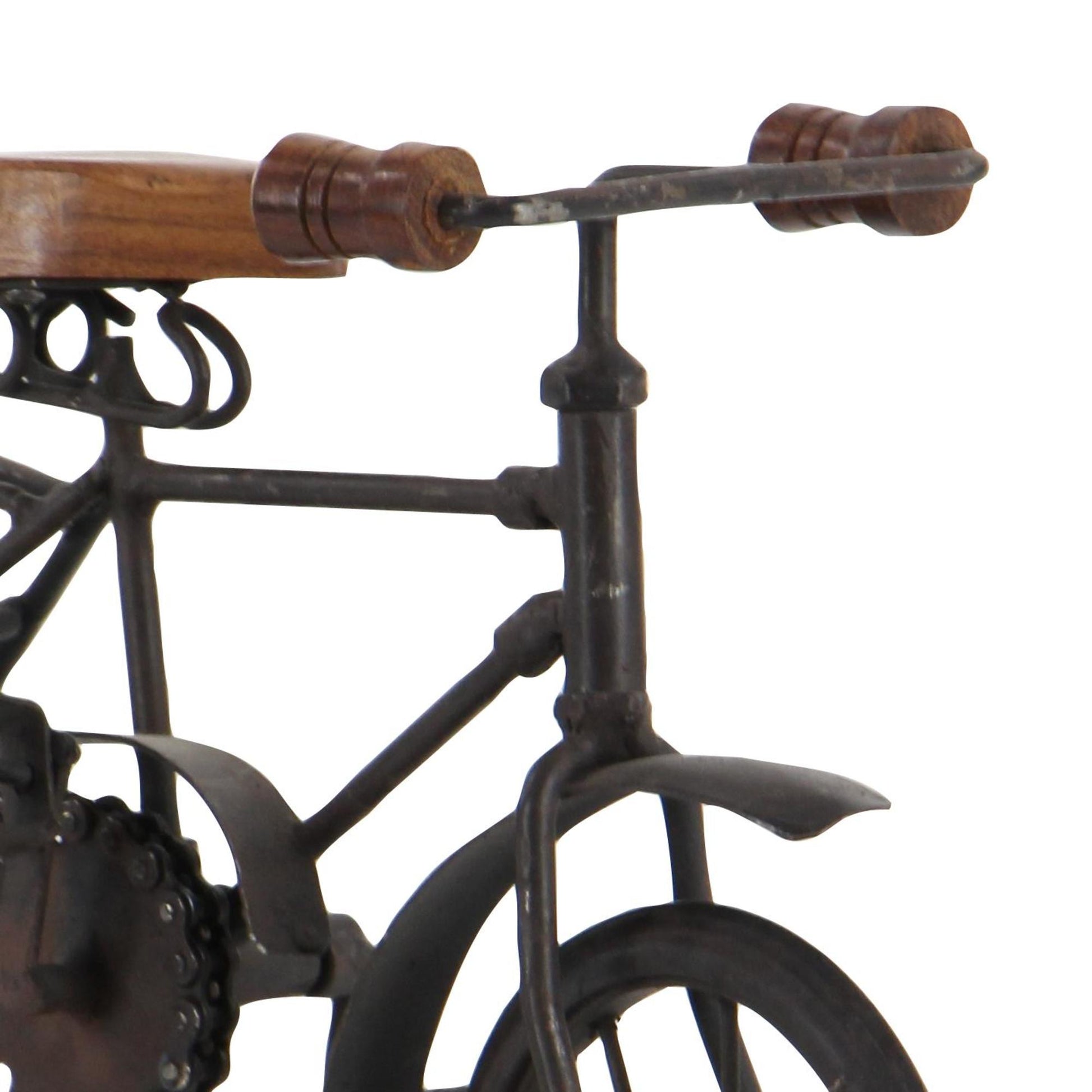Set of 2 Bike Black Metal Decorative Sculpture with Wood Accents