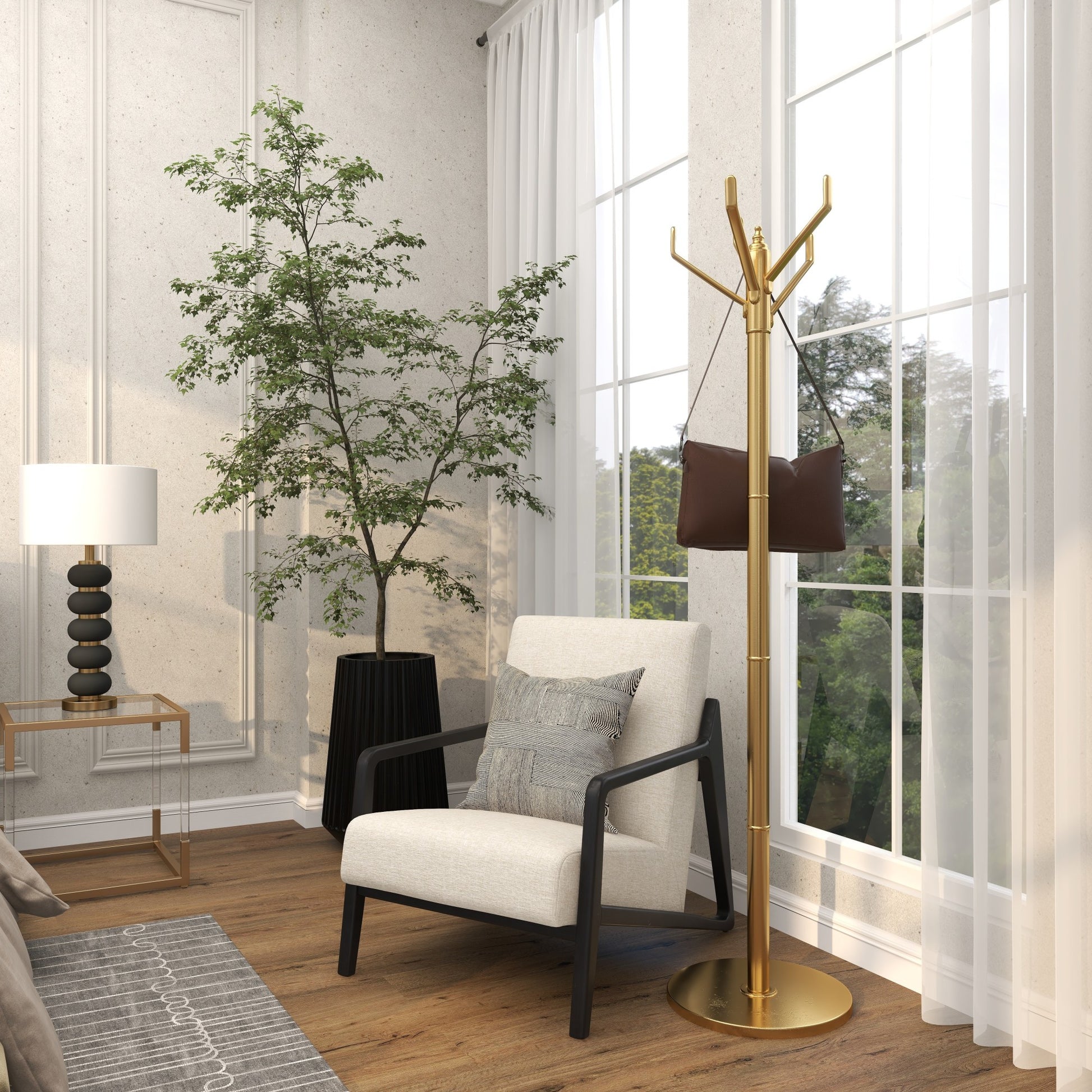 Aluminum Metal Sleek 4 Hook Freestanding Coat Rack