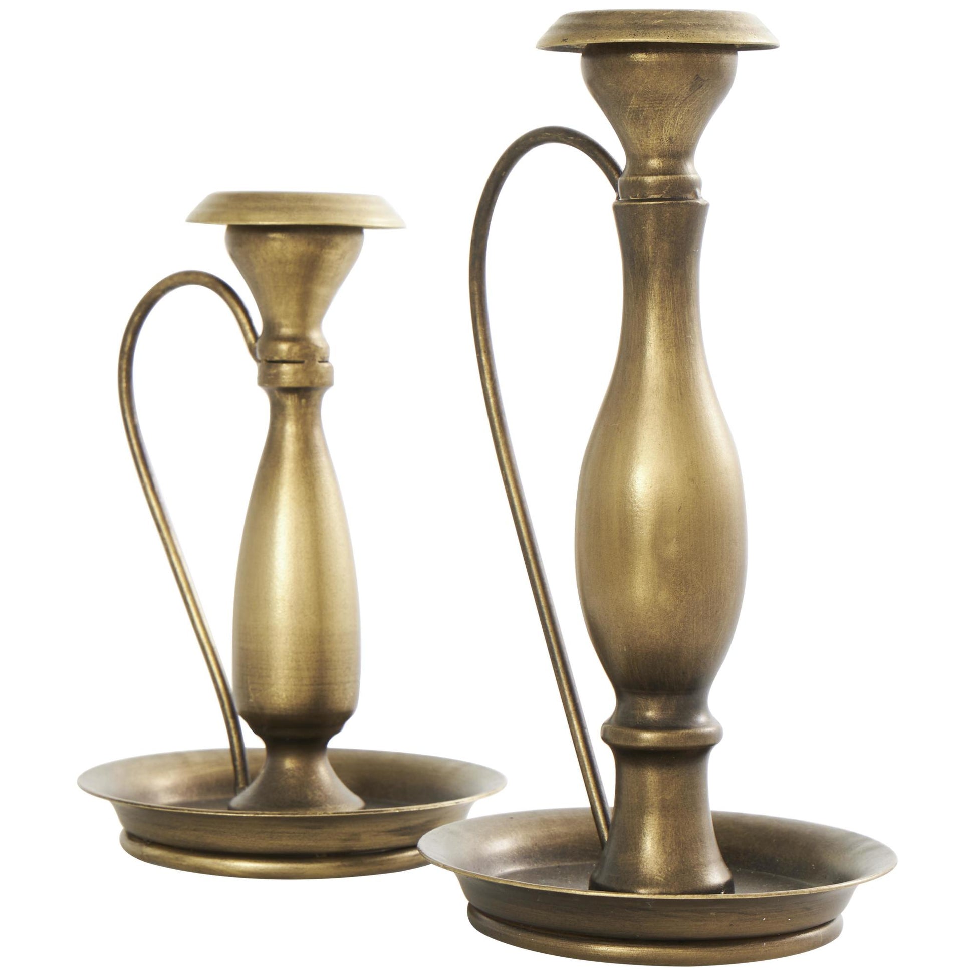 Set of 2 Bronze Metal Antique Style Decorative Candle Holder with Candle Plates and Handles