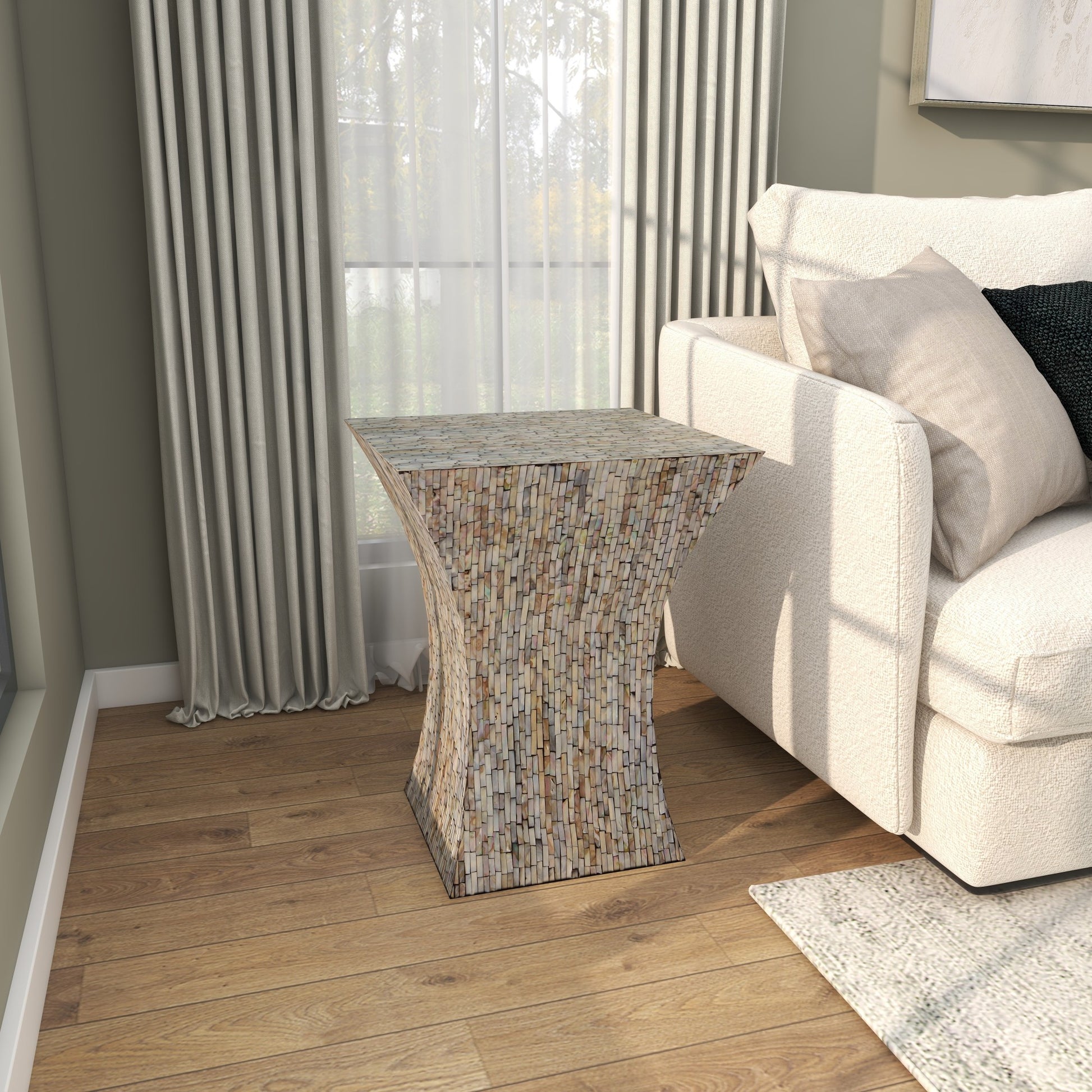 Gray Mother of Pearl Shell Handmade Hourglass Shaped Side End Accent Table