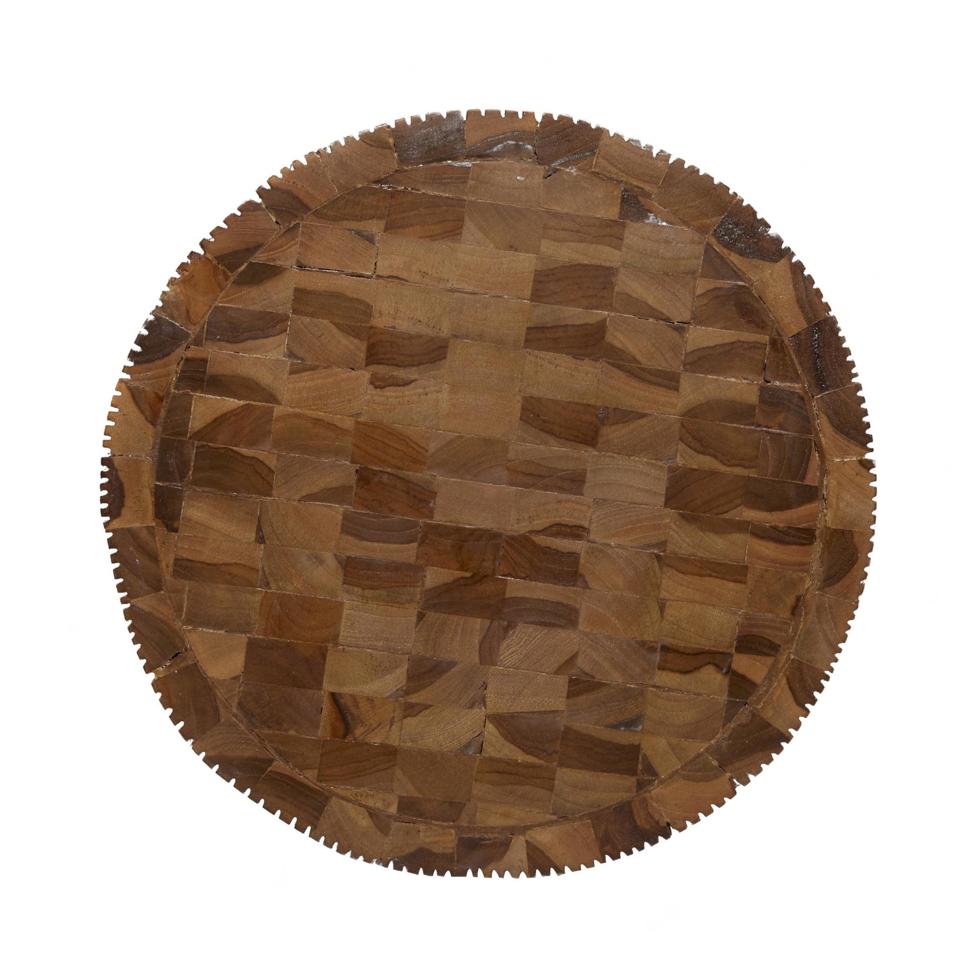 Geometric Teak Wood Handmade Hourglass Side End Accent Table with Stacked Wood Pieces