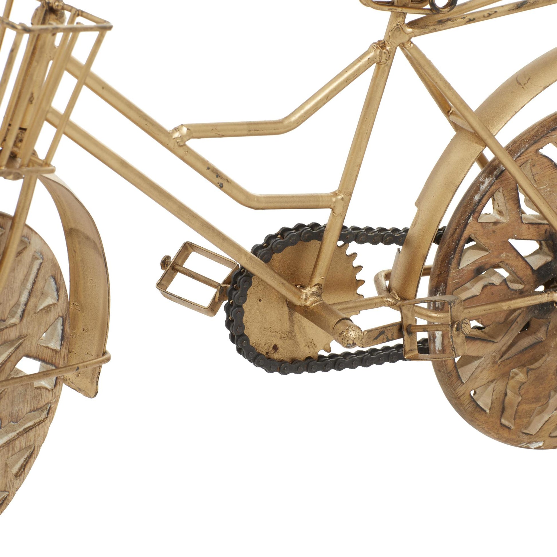 Bike Metal Decorative Sculpture with Carved Wood Wheels