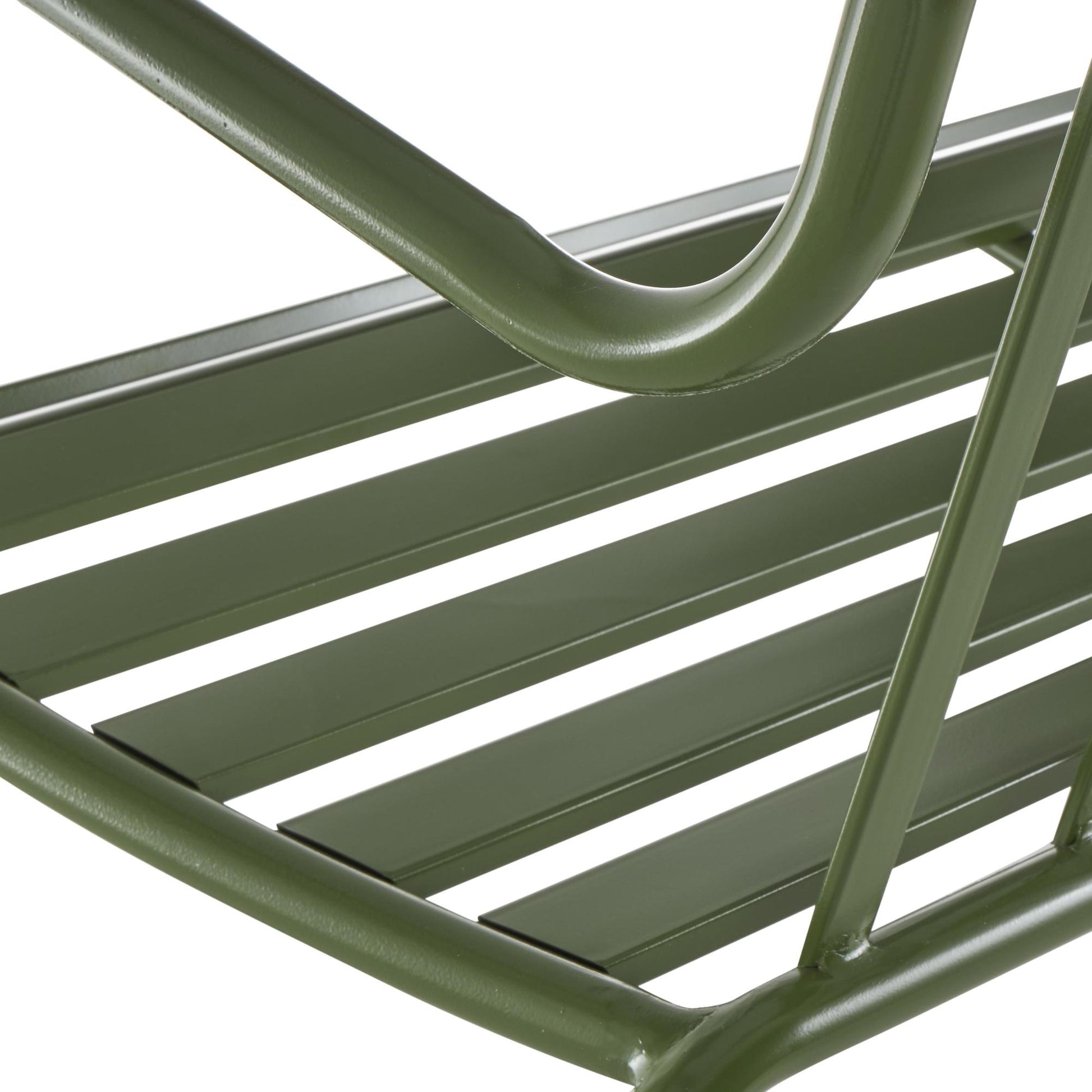 Green Metal Slatted Patio Outdoor Bench with Curved Armrests