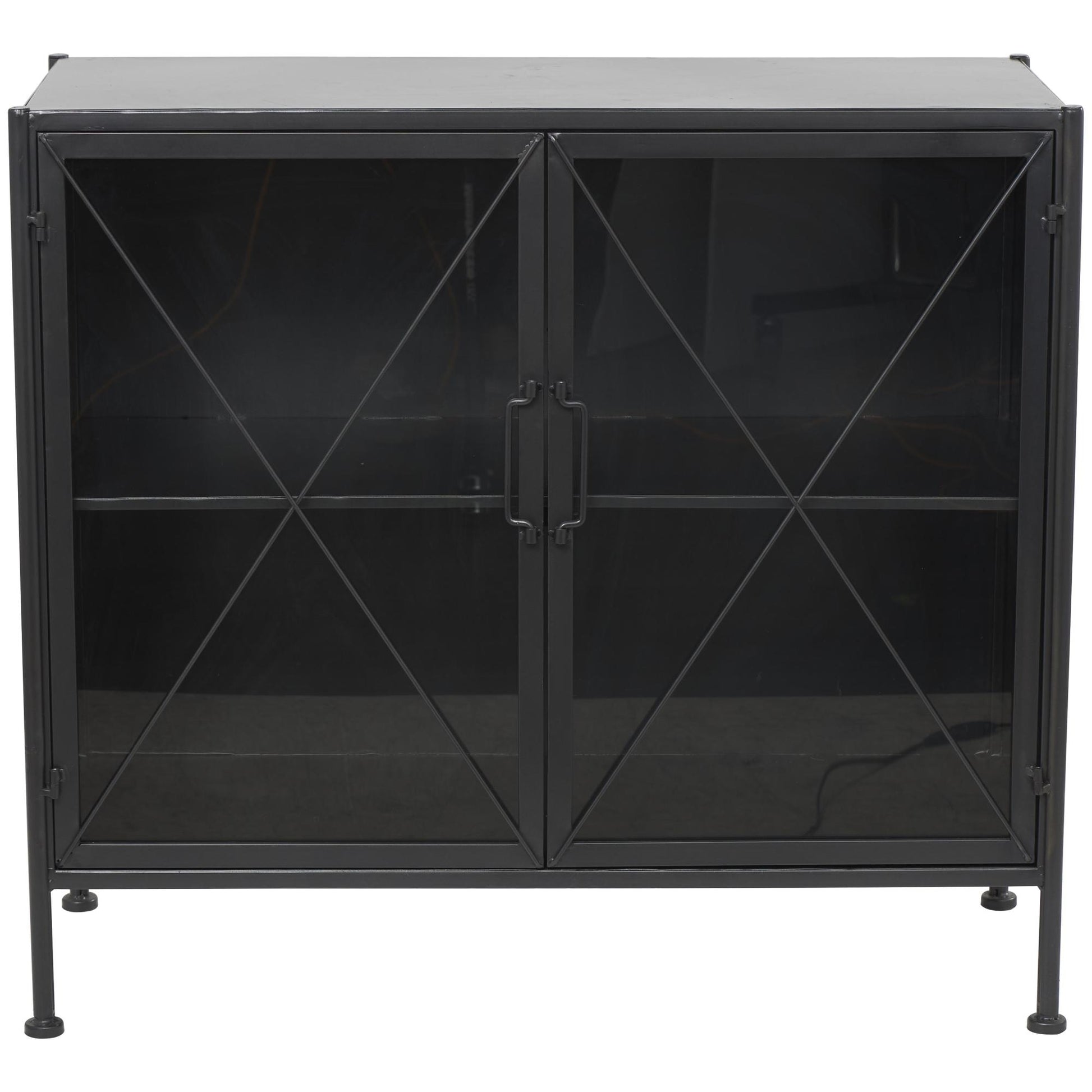 Geometric Metal 1 Shelf and 2 Doors Room Cabinet with Glass Front Panels 33" x 14" x 30"