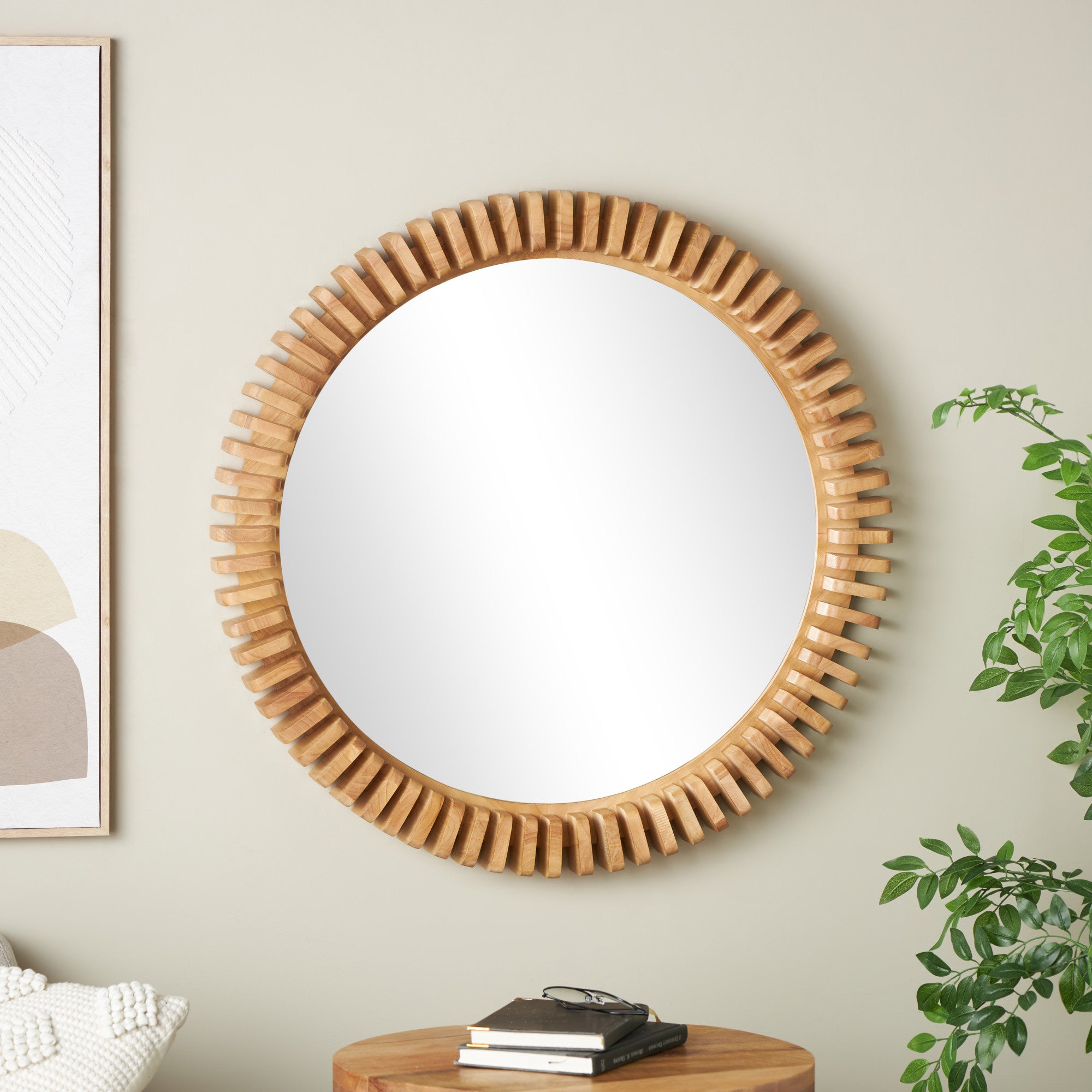 Brown Wood Handmade Room Wall Mirror with Spiral Edges