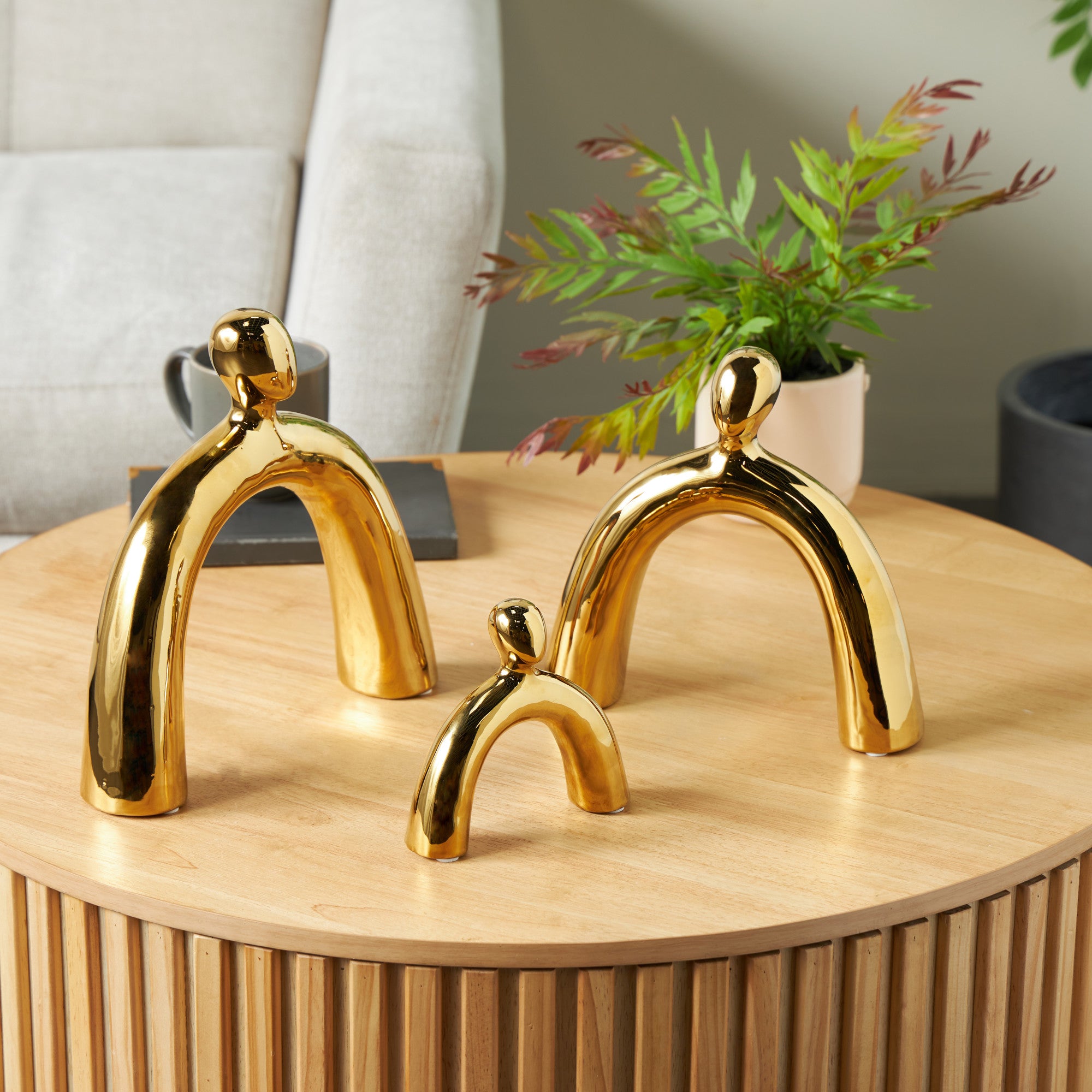 Set of 3 Family Ceramic Abstract Arched Decorative Sculpture