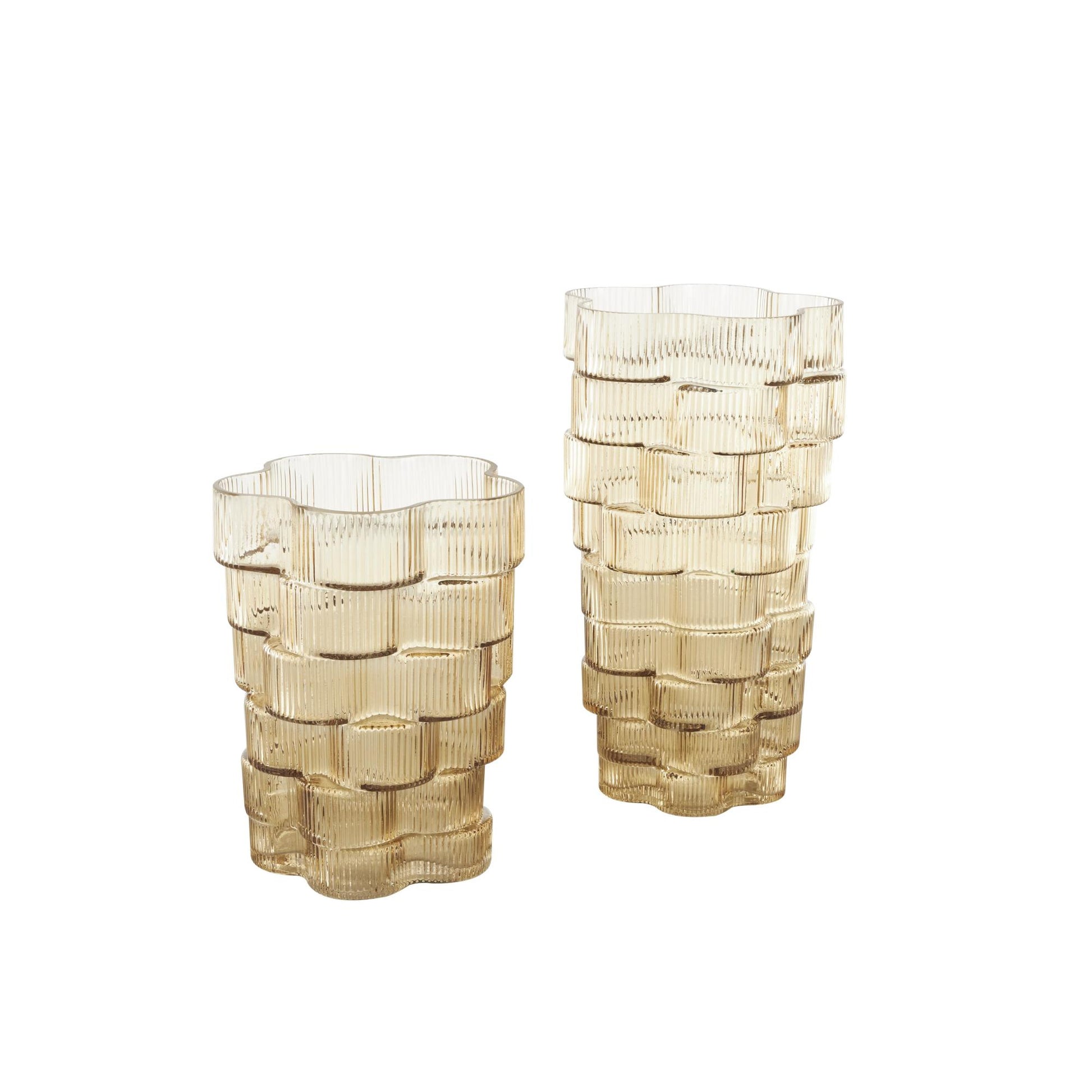 Set of 2 Floral Glass Ribbed Stacked Decorative Vase