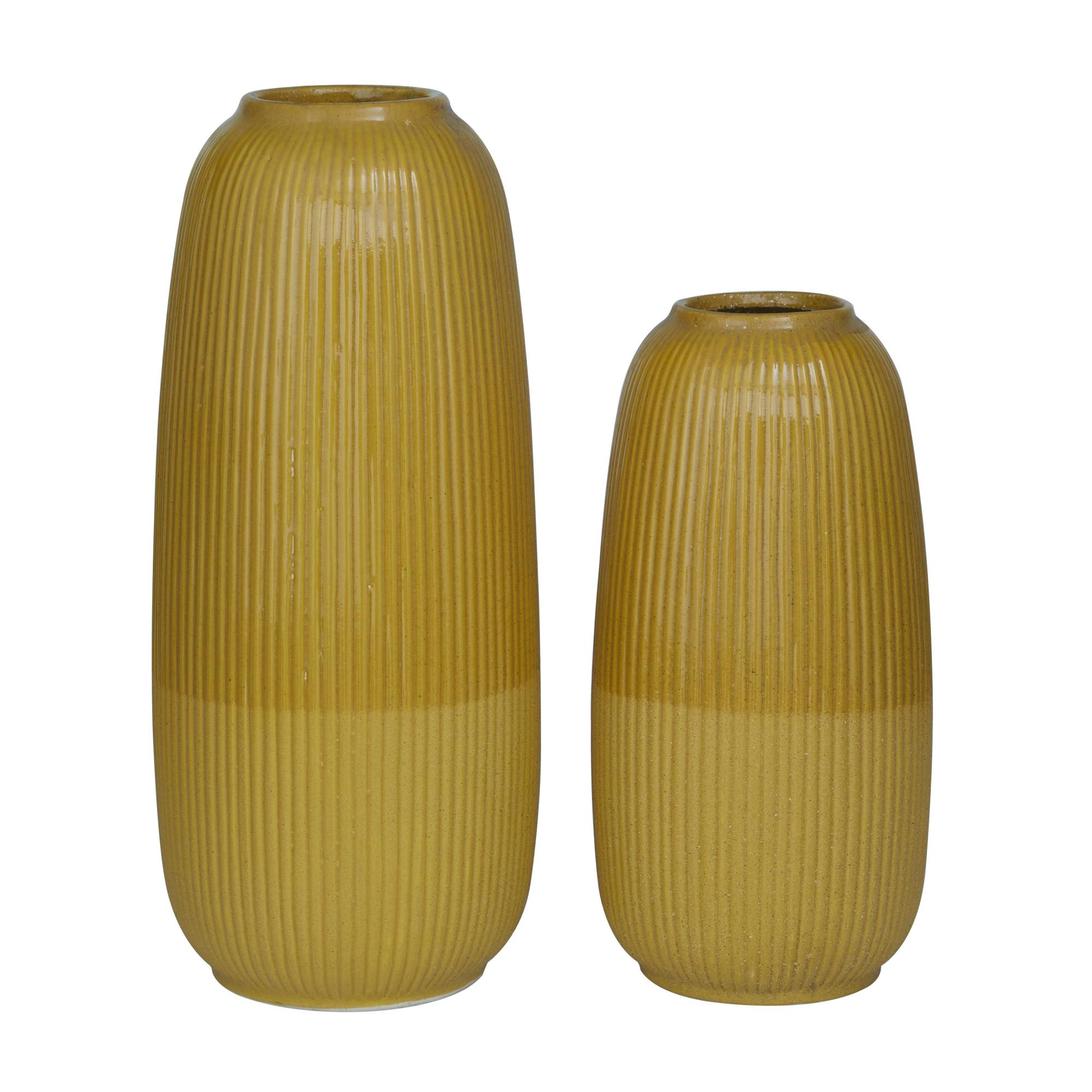 CosmoLiving by Cosmopolitan Set of 2 Yellow Ceramic Decorative Vase