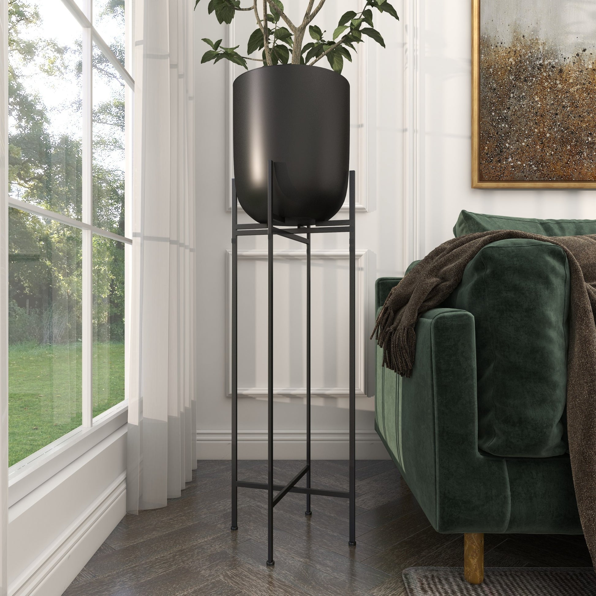 Black Metal Indoor Outdoor Planter with Removable Stand