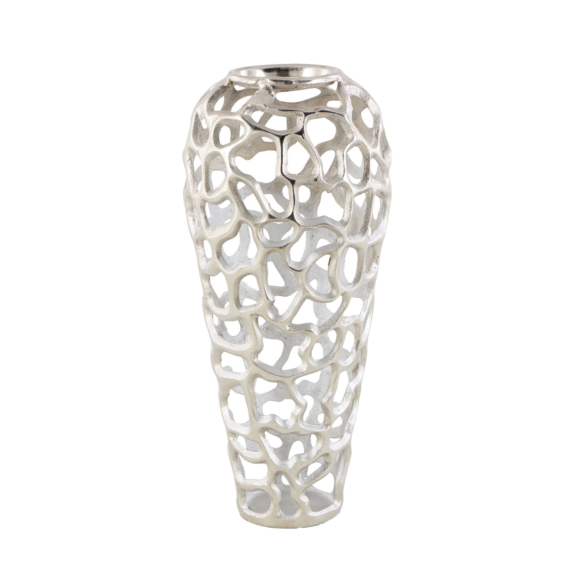 Coral Silver Aluminum Metal Cutout Decorative Vase