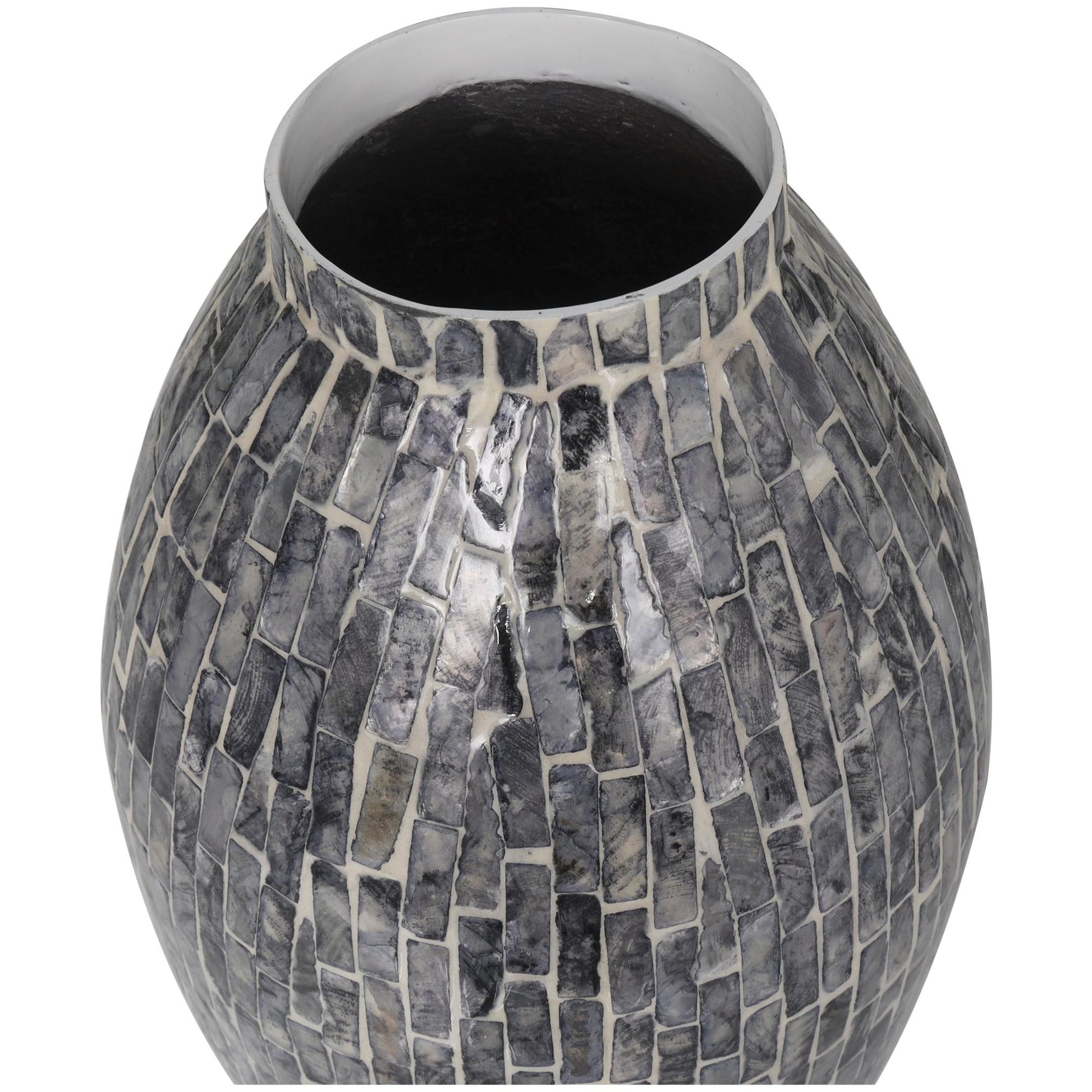 Gray Mother of Pearl Shell Handmade Mosaic Inspired Decorative Vase