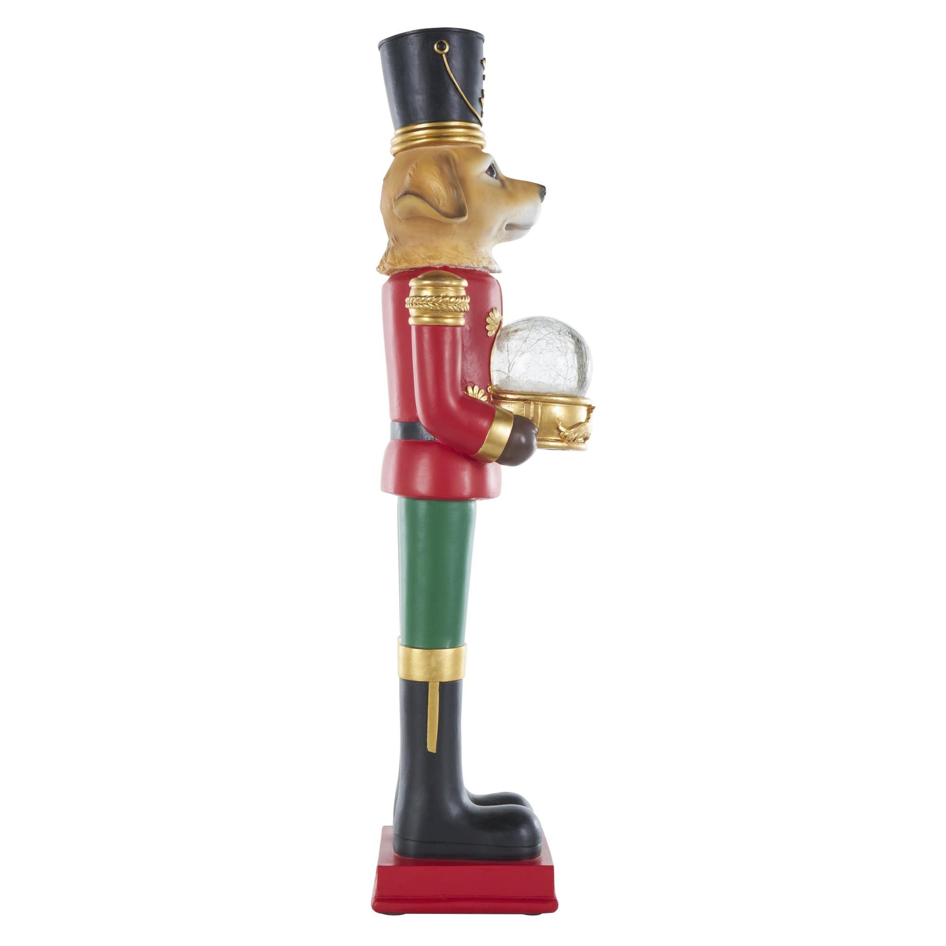 Dog Red Fiberglass Tall Soldier Nutcracker Decorative Christmas Sculpture with LED Light Snow Globe