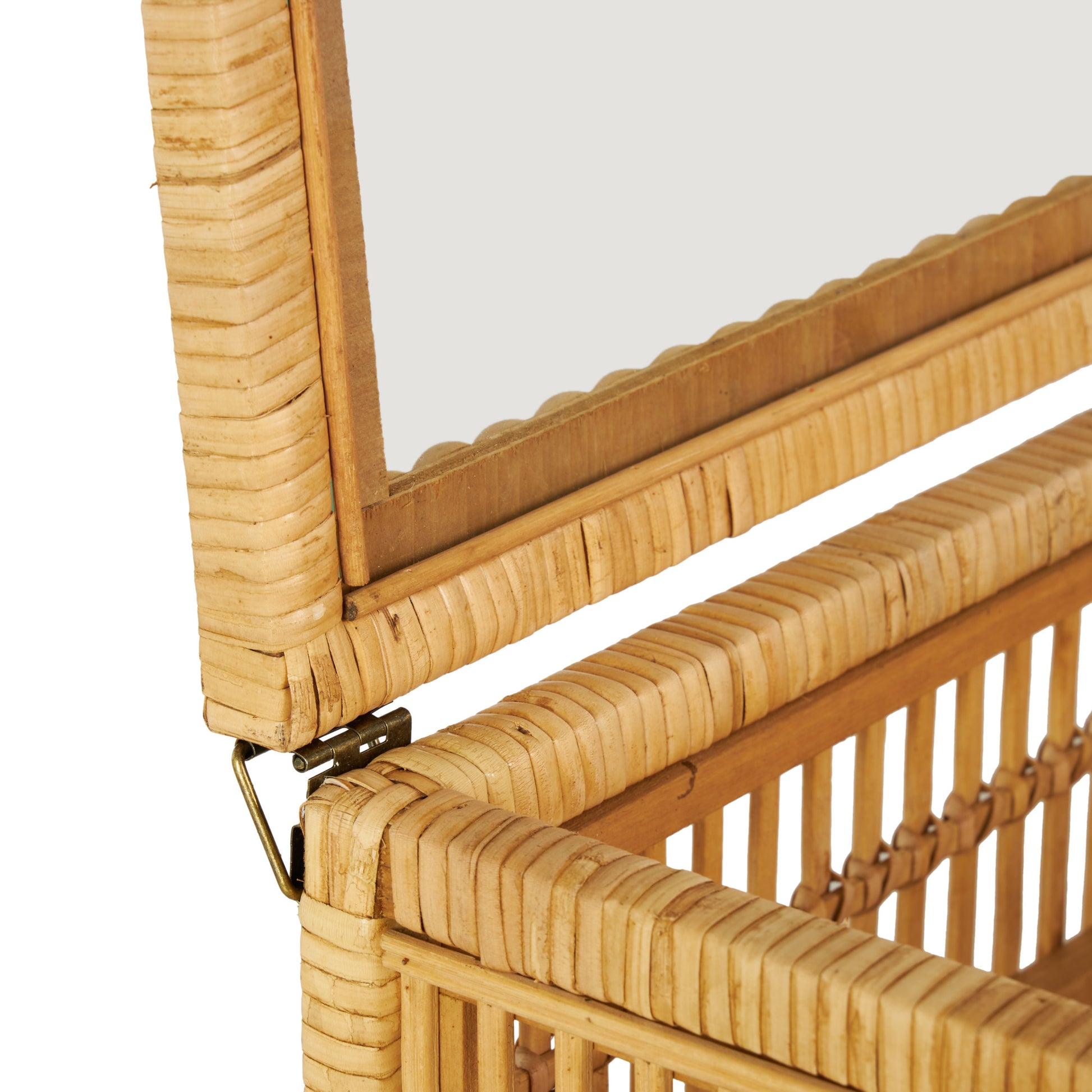 Set of 2 Brown Rattan Handmade Woven Storage Decorative Box with Glass Top and Bronze Latches