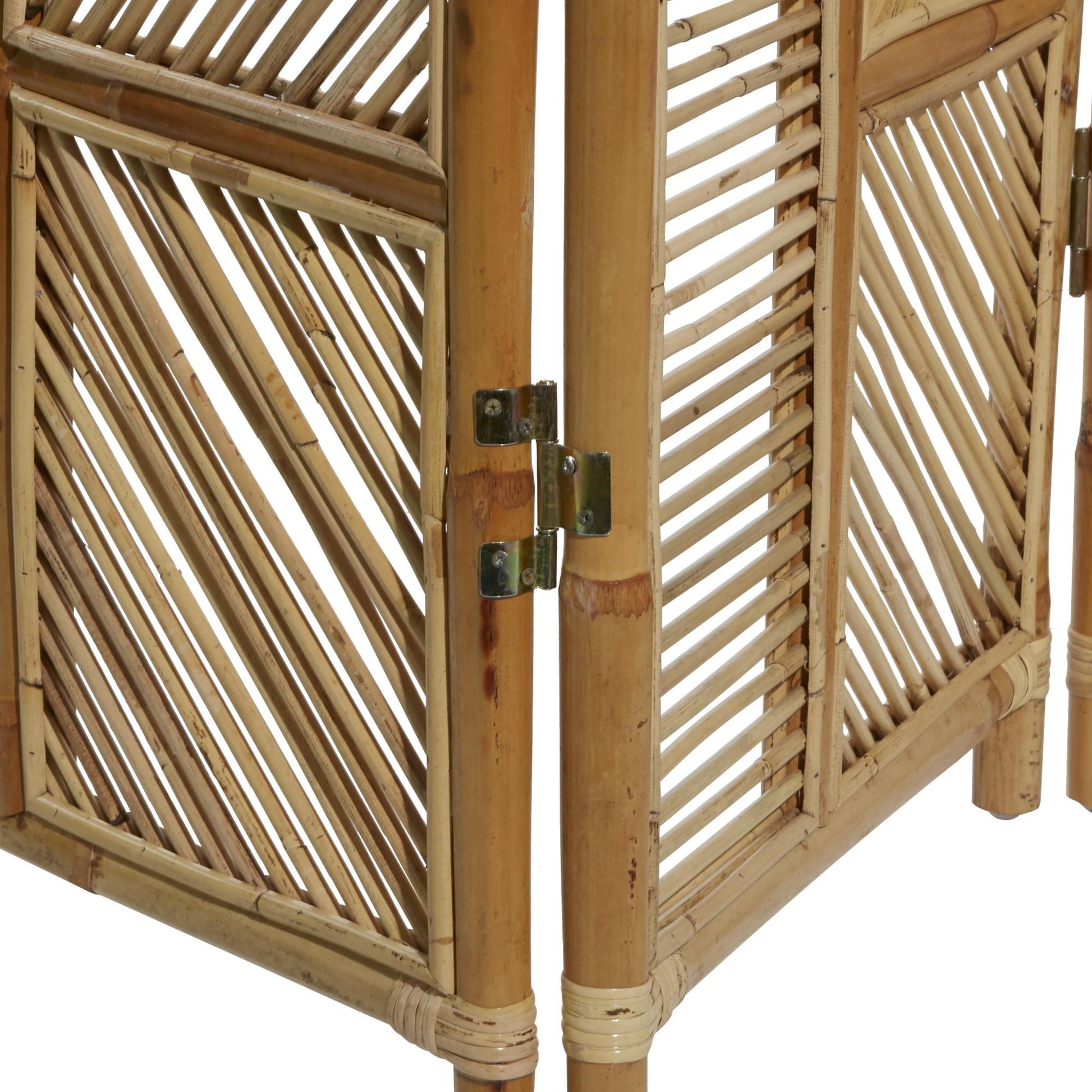 Geometric Brown Wood Hinged Foldable Partition 3 Panel Partition Room Divider Screen